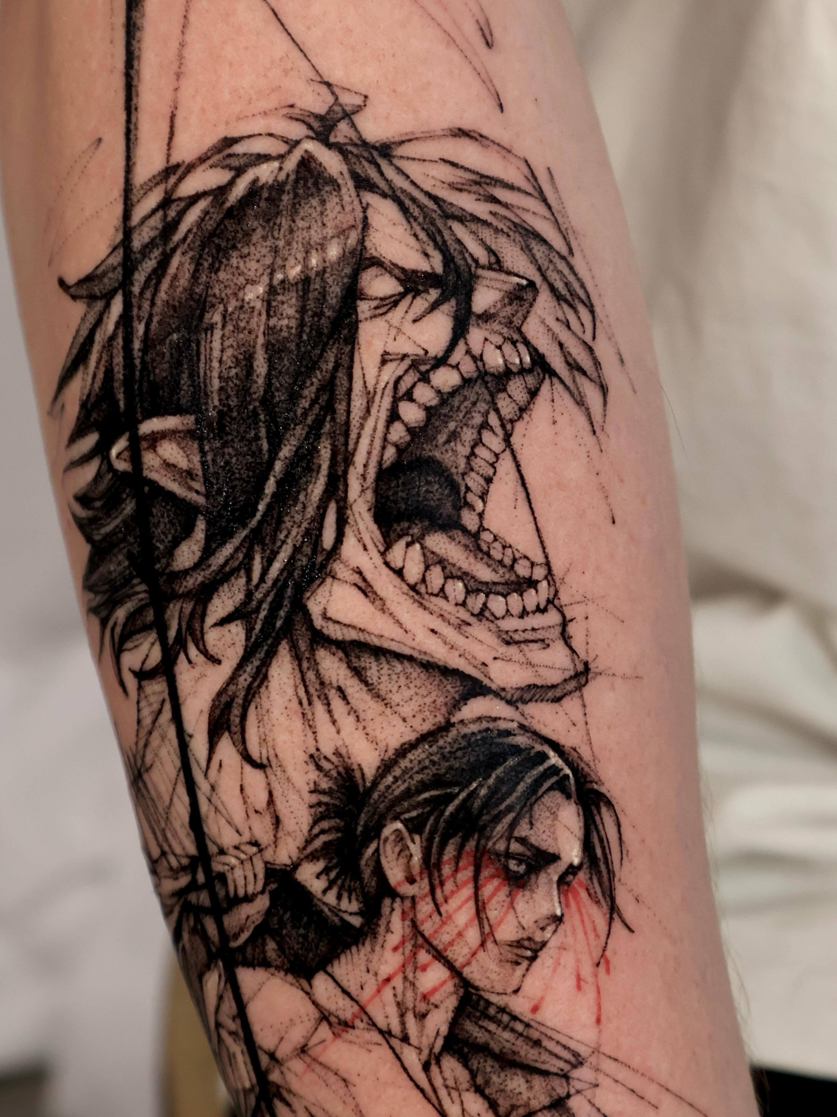 Anime characters realism tattoo on the forearm by Tadi
