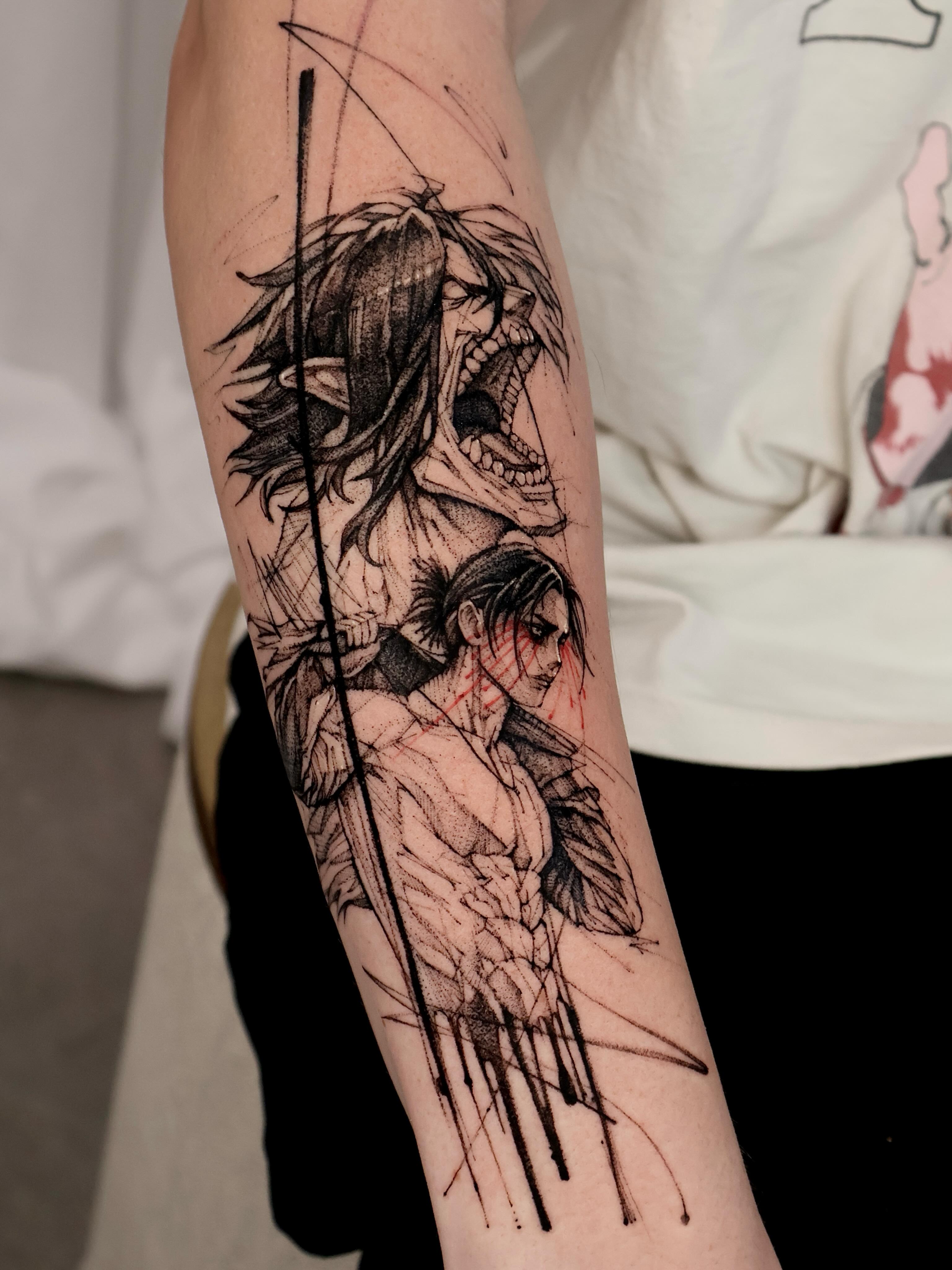 Tattoo by @tadi_tattoo — dotwork, anime