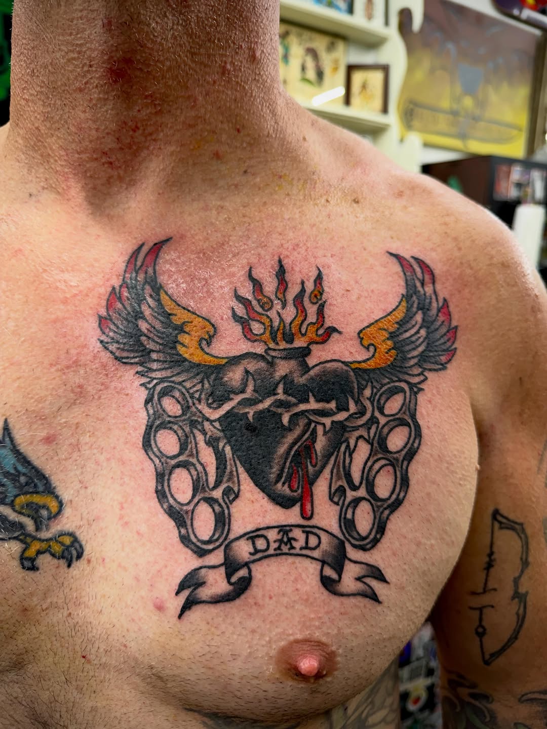 Tattoo on the chest by Ali Calis