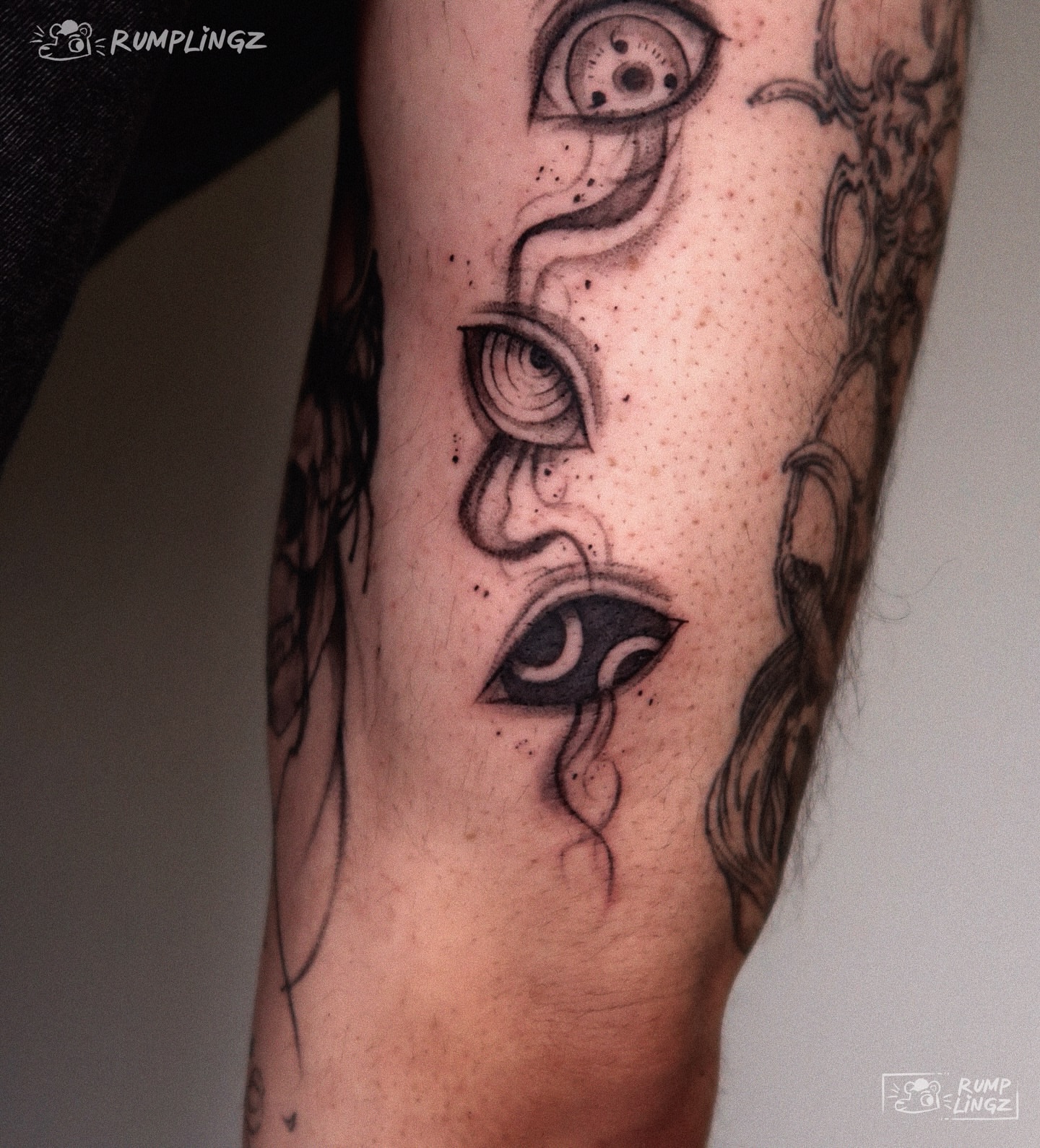 Eyes dotwork tattoo on the forearm by 💗Rin tattoos💗