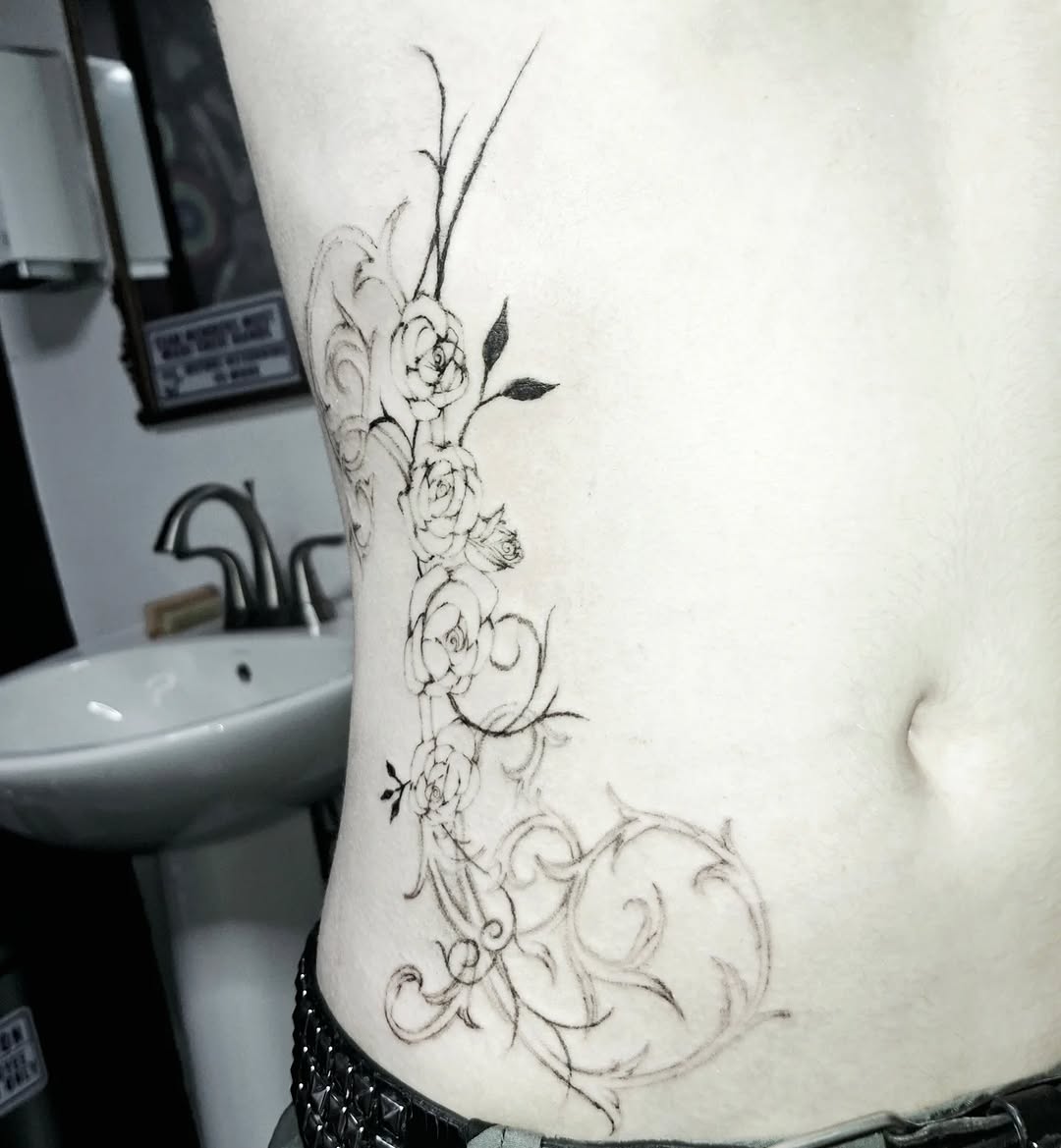 Roses and vines cyber sigilism tattoo by hallowed girl tattoo