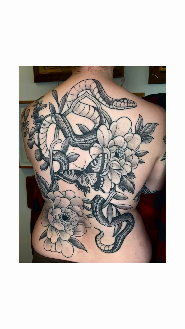 Tattoo by @emilyluxtattoos — japanese_irezumi, black_and_grey