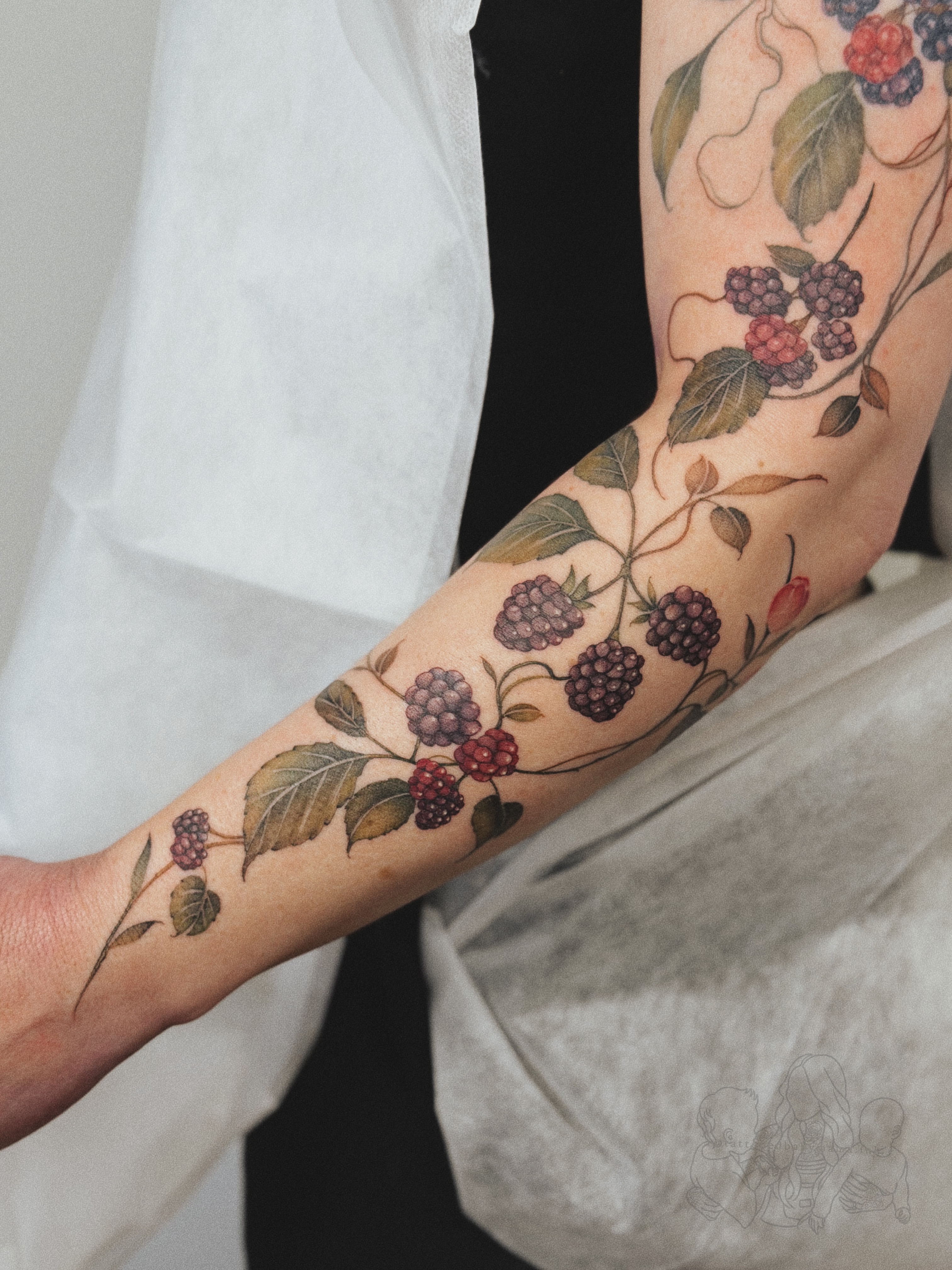Blackberry vine realism tattoo on the forearm by Andrea Evangelista