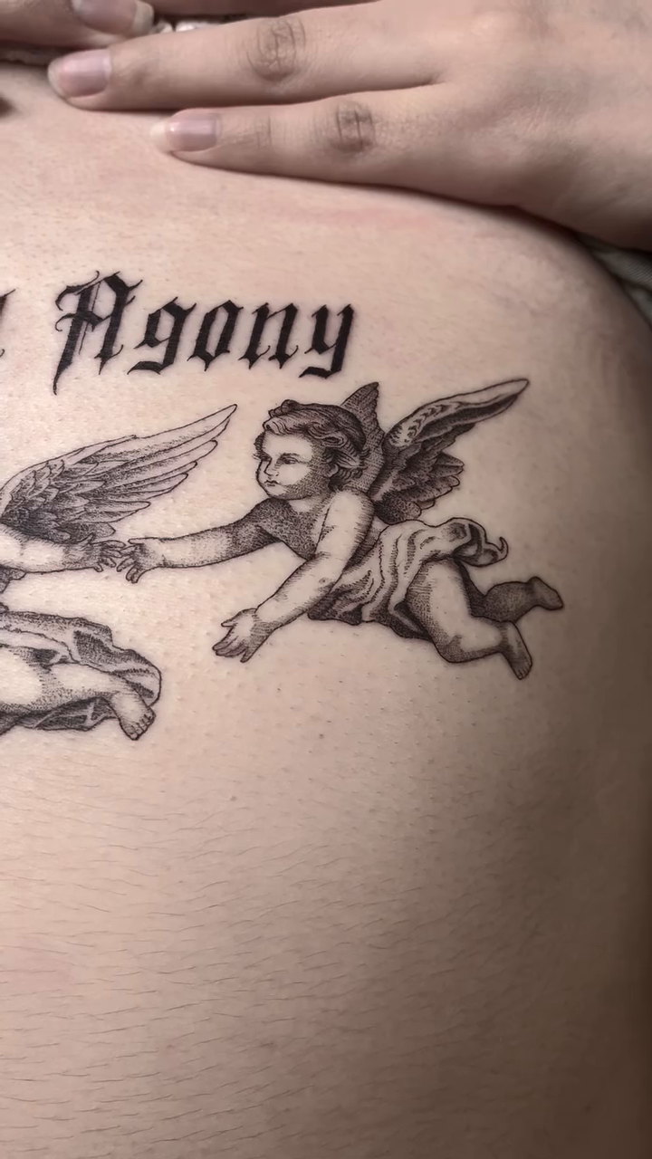 Tattoo by @vicentetattoos — black_and_grey, lettering_script