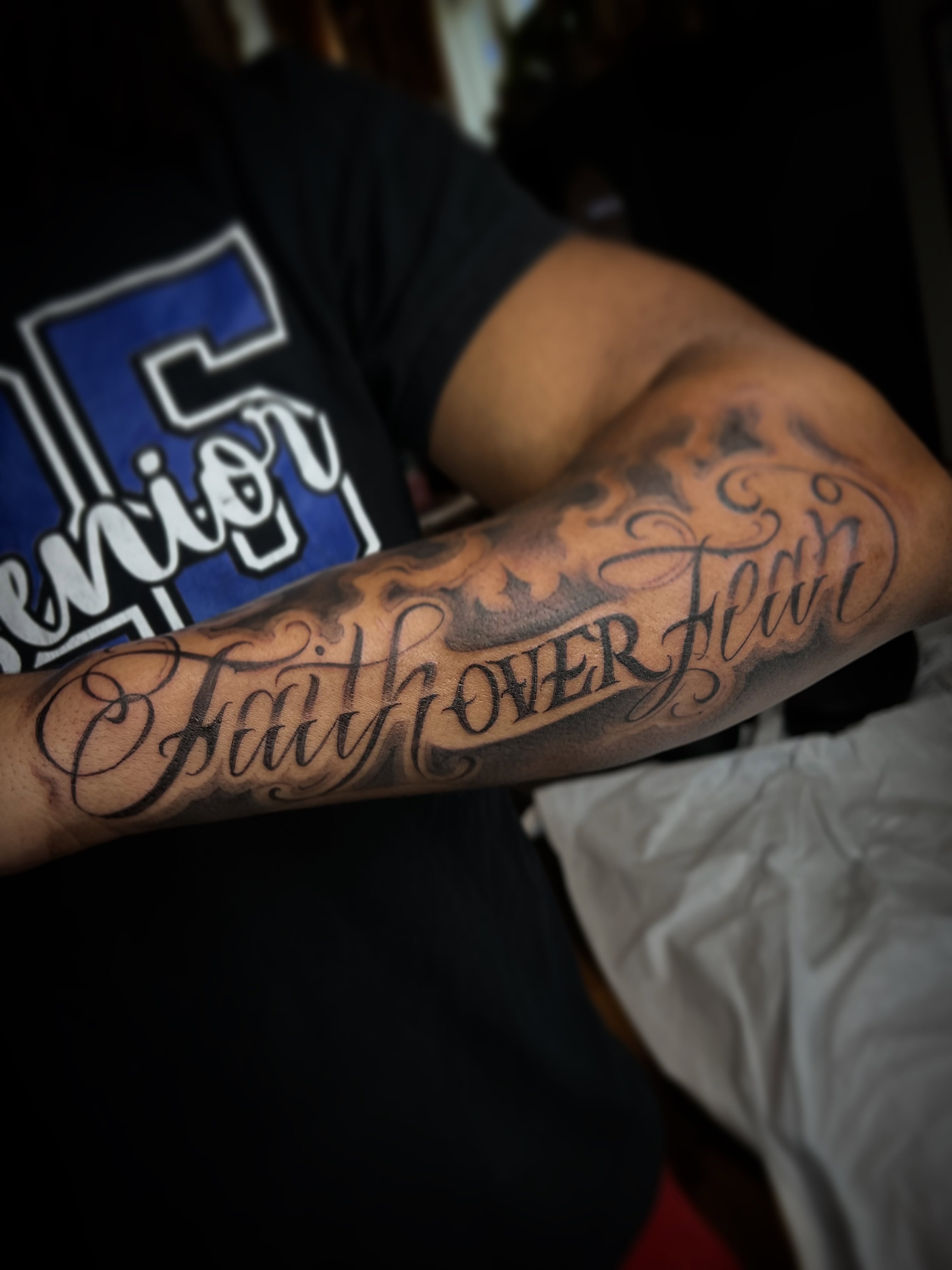 Tattoo by @osopolar_tattoos — lettering_script