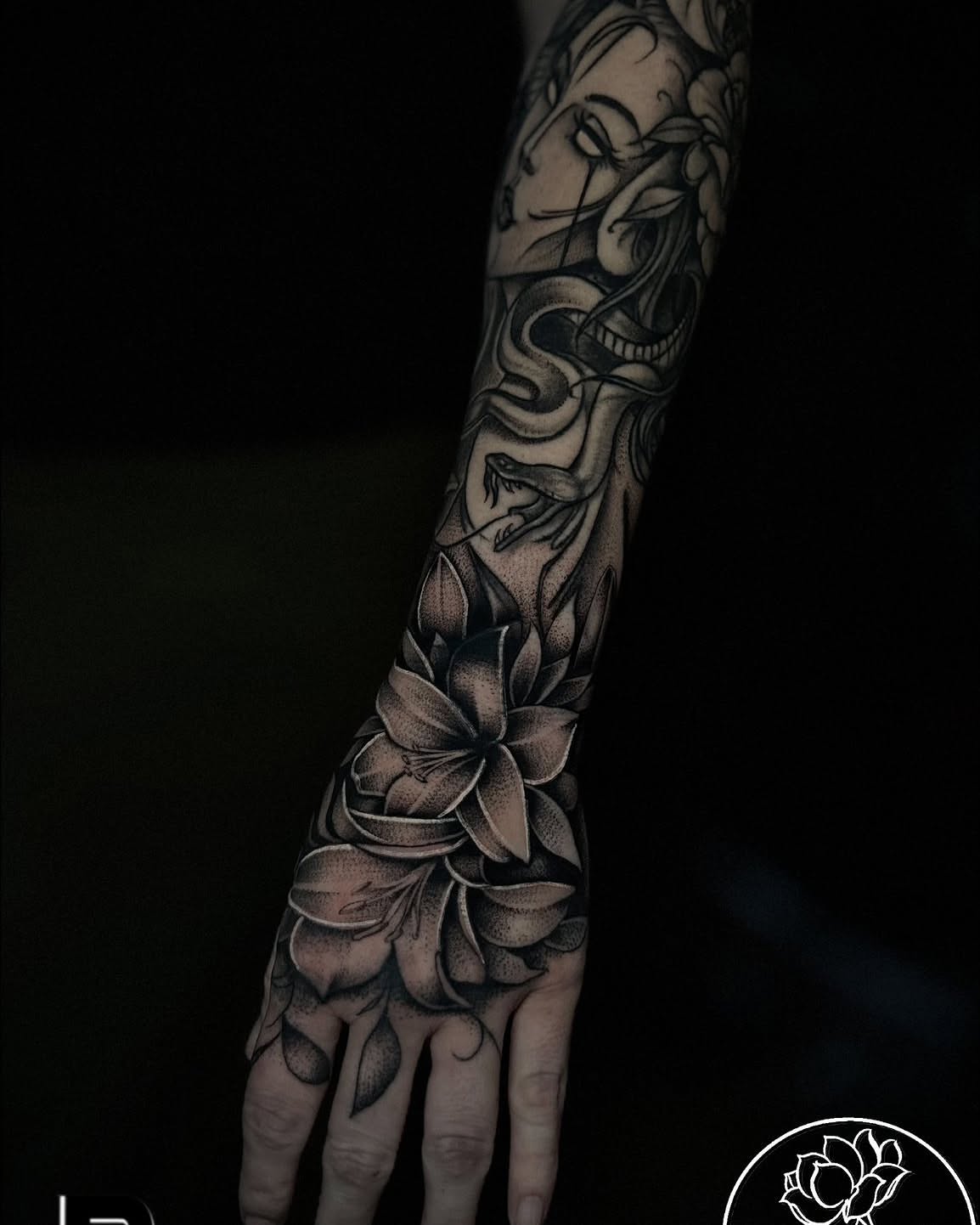 Lotus flower realism tattoo on the forearm by Ricky Salinas Jr. π€, San Antonio, Texas