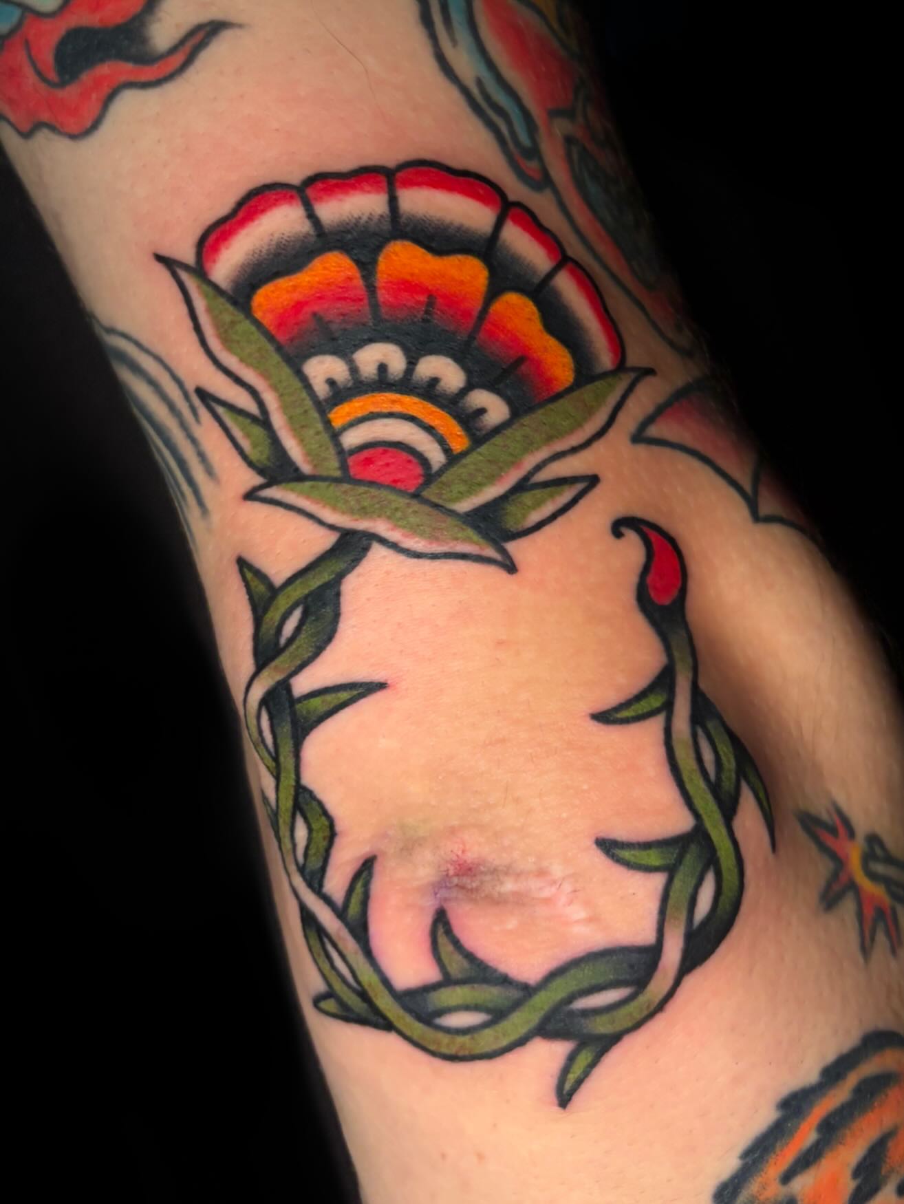Flower American traditional tattoo on the forearm by πππ₯π πππππͺ kΚ