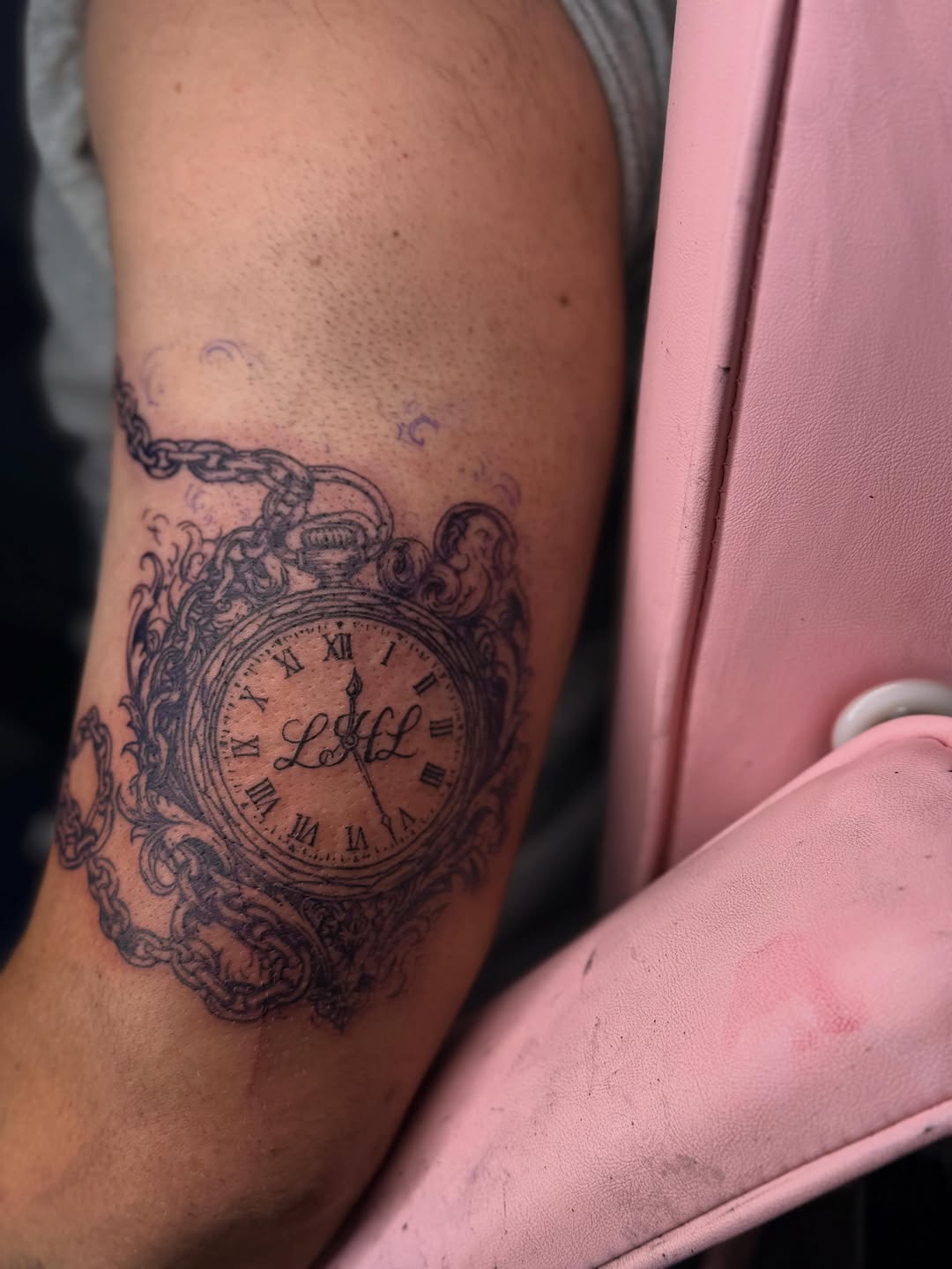 Tattoo by @santos.tattoos.official — lettering_script, black_and_grey