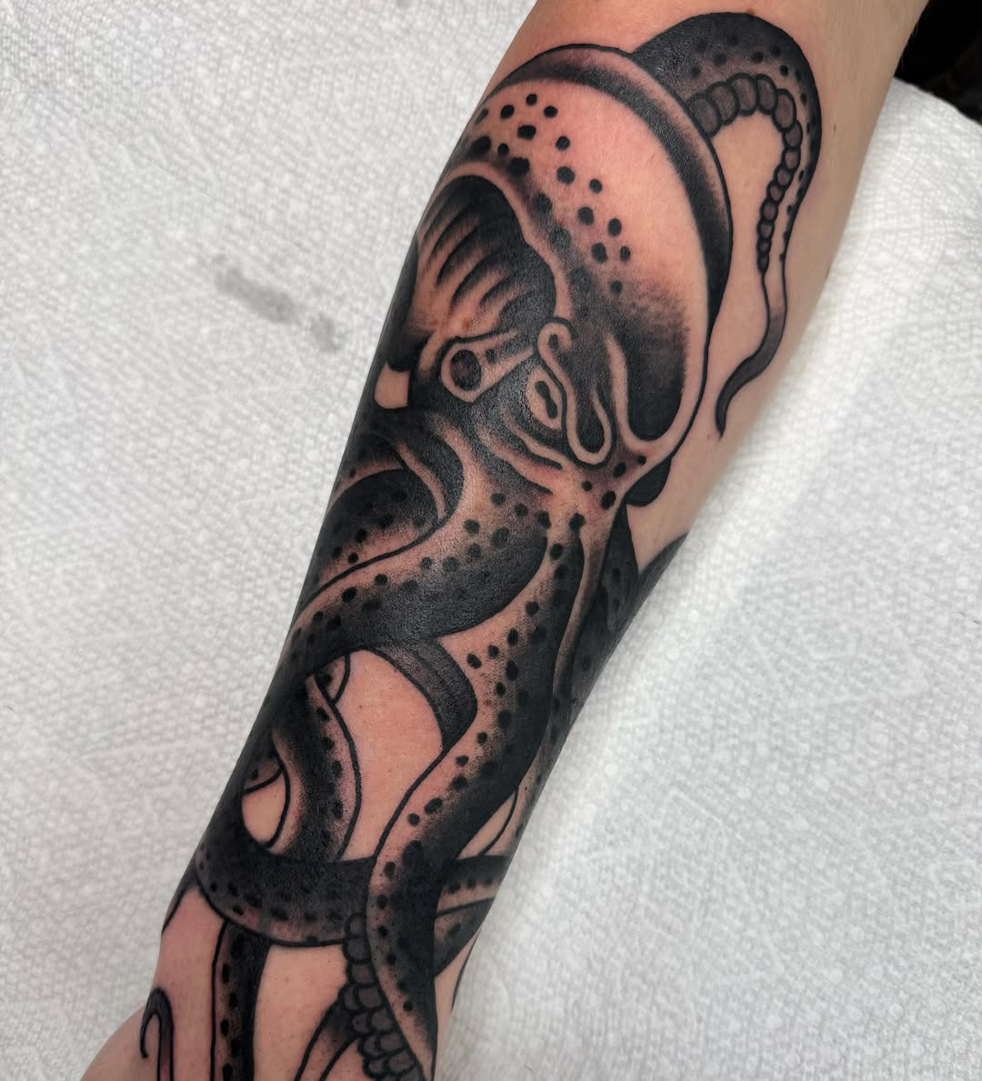 Octopus dotwork tattoo on the forearm by ༺tessa༻