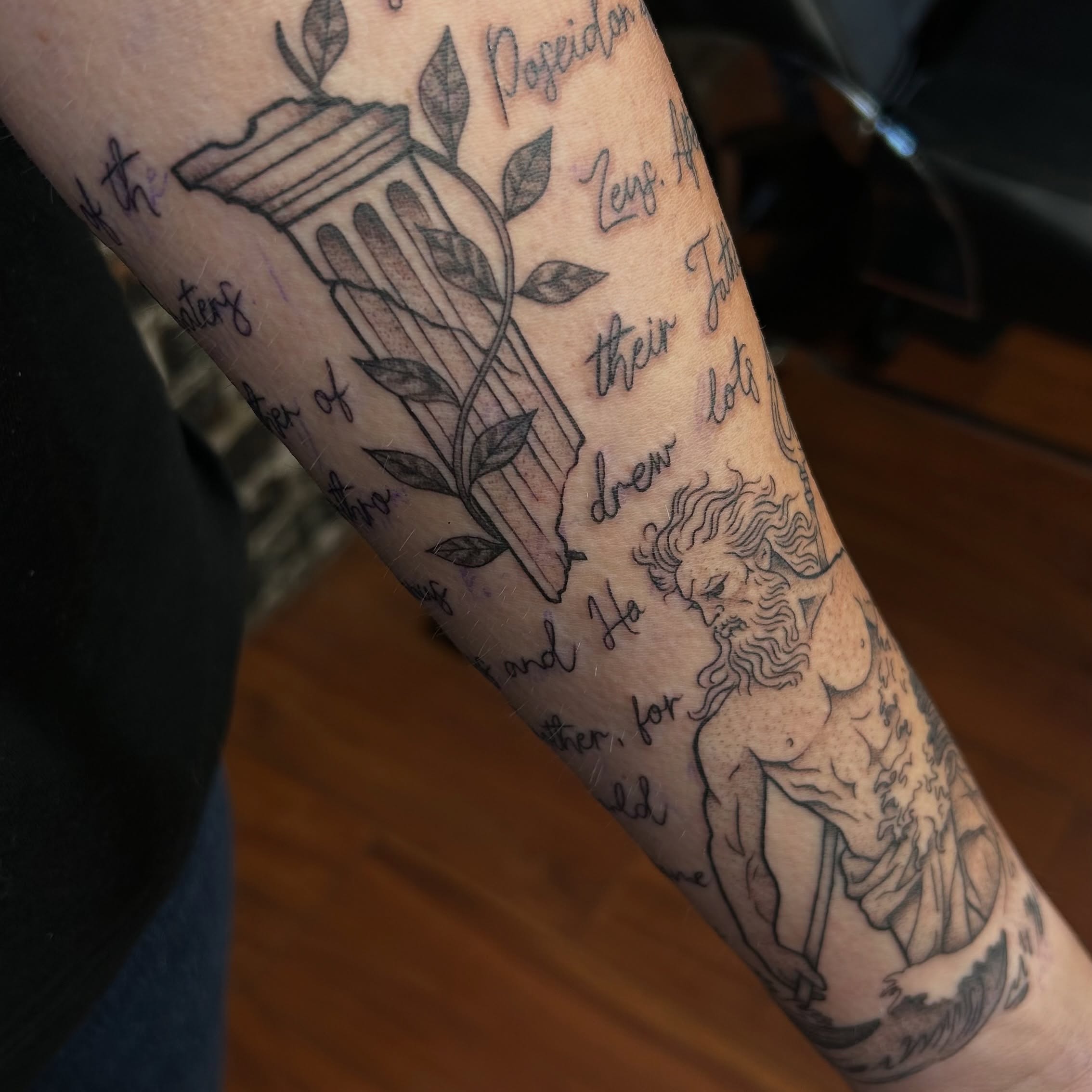 Poseidon black and grey tattoo on the forearm by 🇲🇽 Kiki