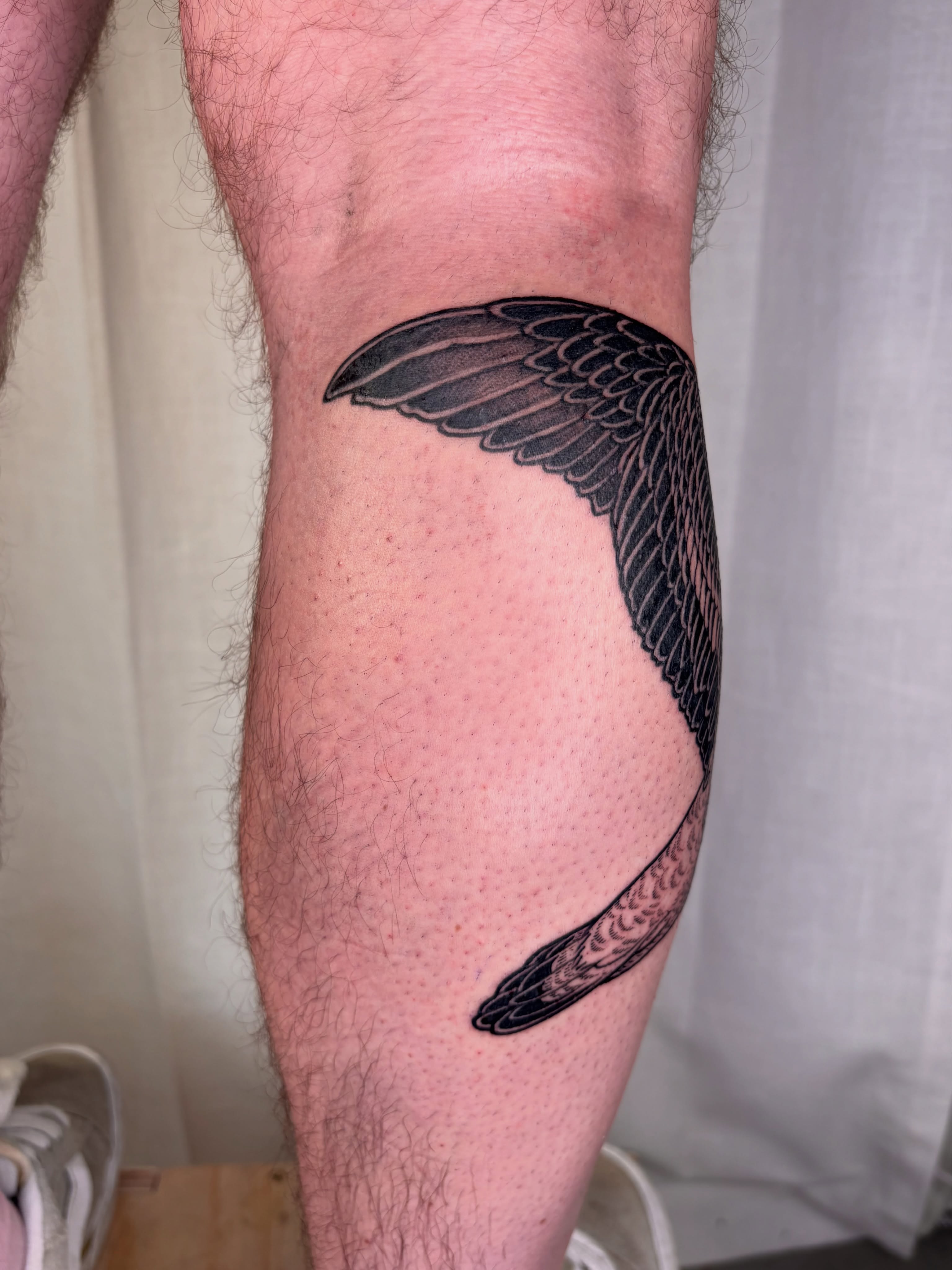 Wing black and grey tattoo on the forearm by Maggie