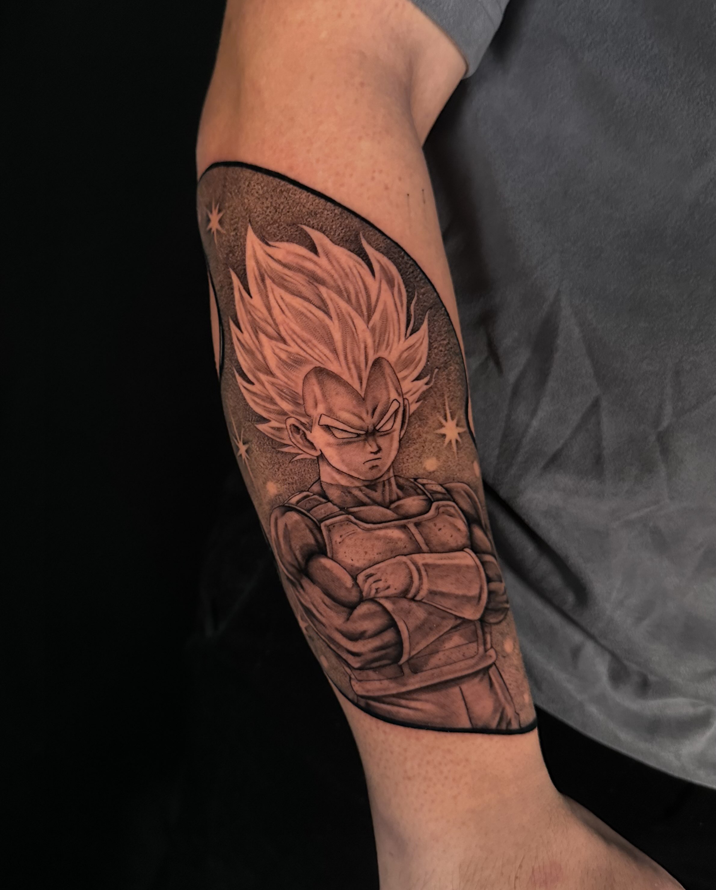 Vegeta anime tattoo on the forearm by Jhonny David lay