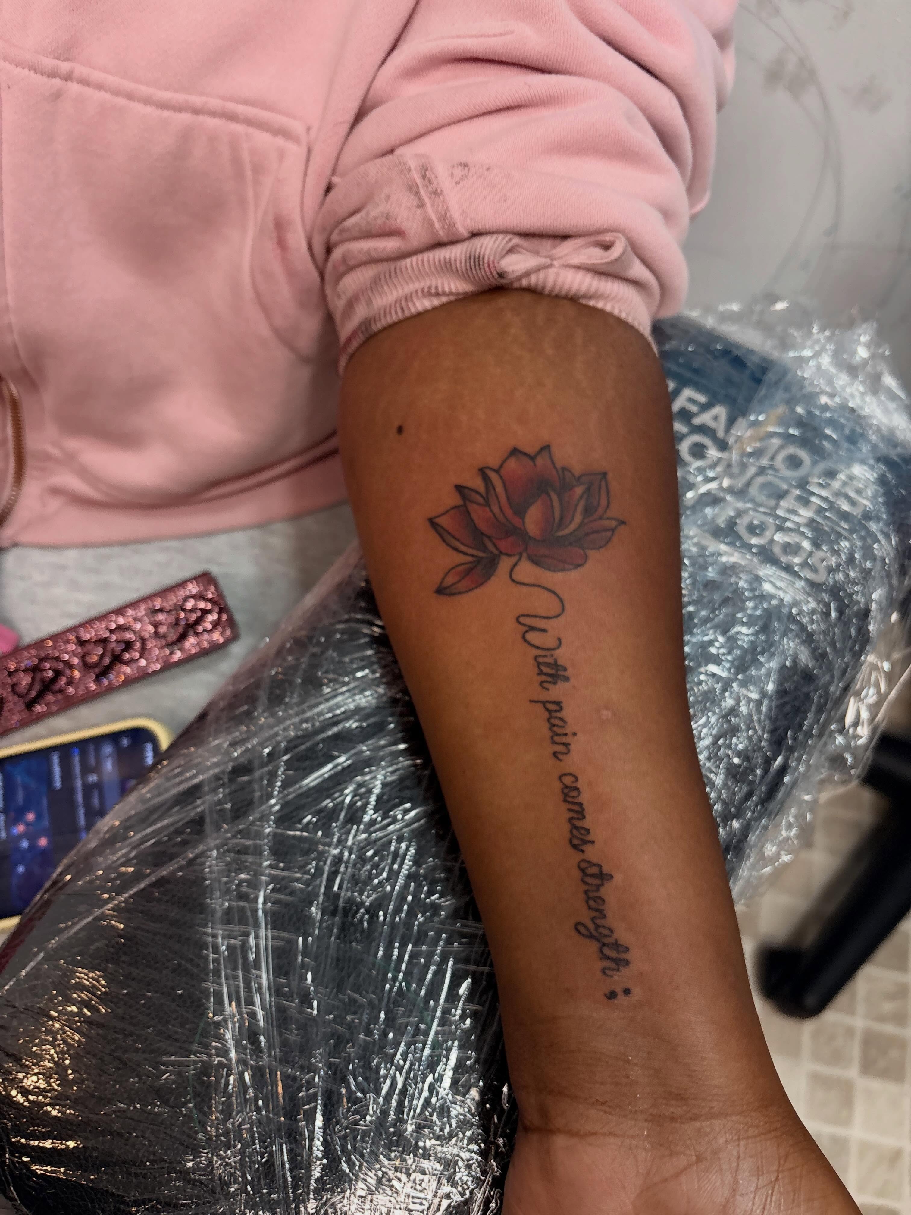 Lotus flower dotwork tattoo on the forearm by 𝓚𝓪𝓻𝓶𝓪💫