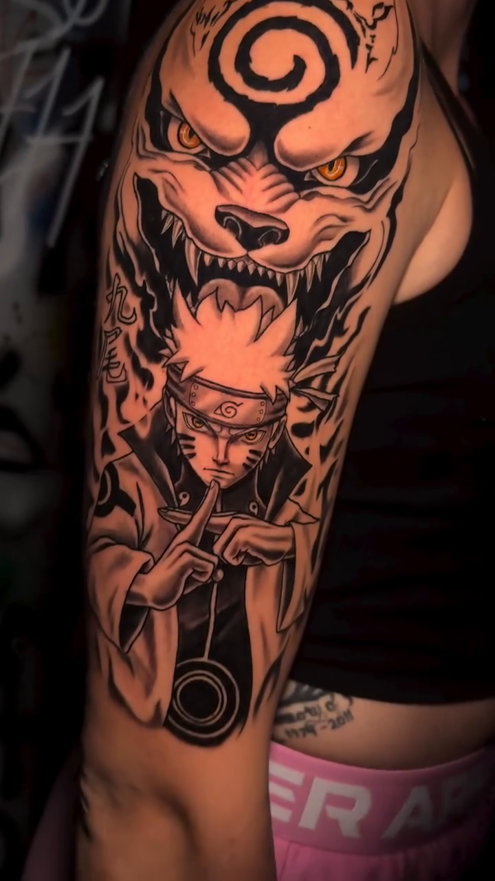 Tattoo by @goulish.tattoos — anime, black_and_grey