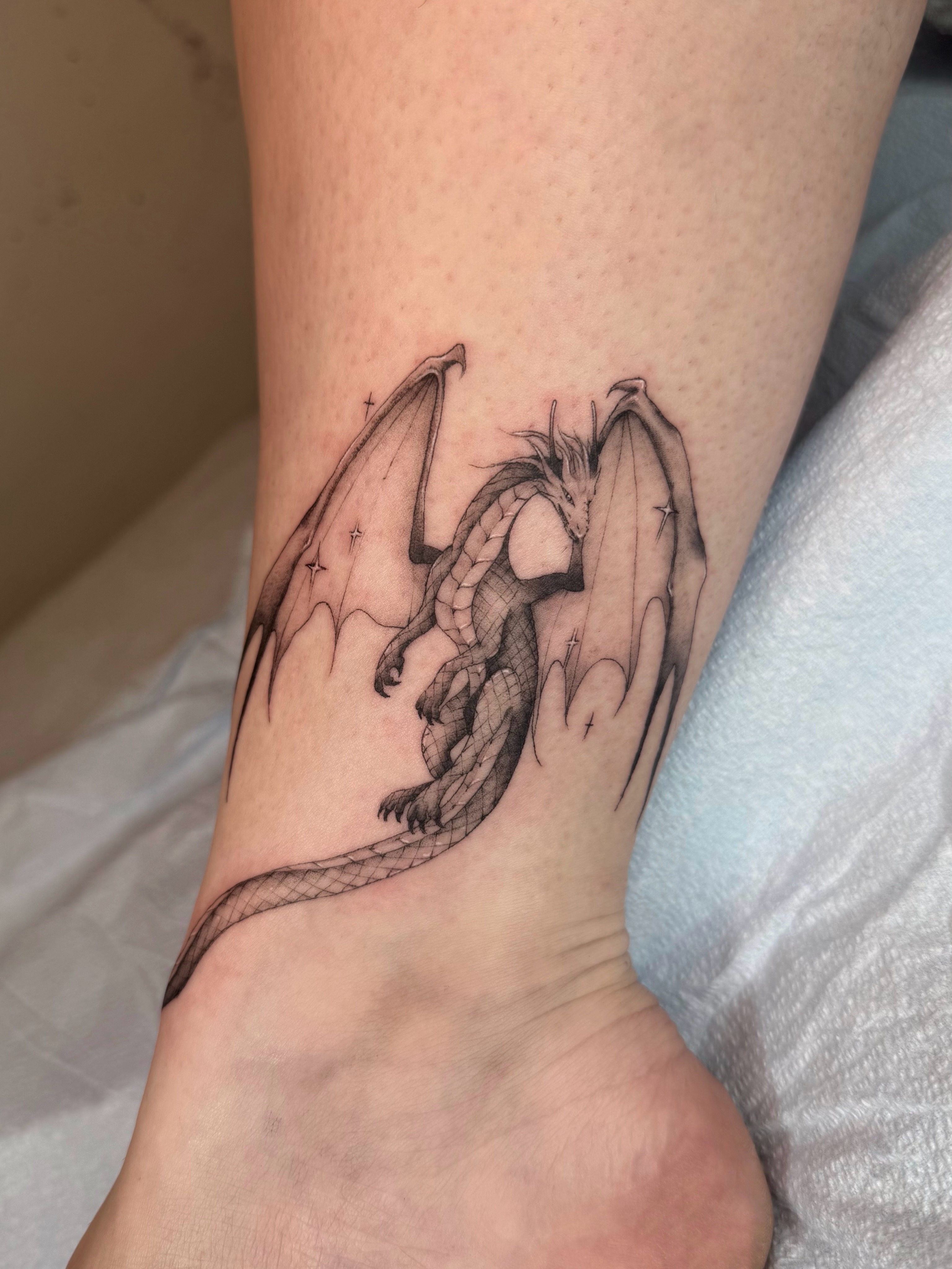 Dragon black and grey tattoo on the forearm by ๐๐๐๐๐๐