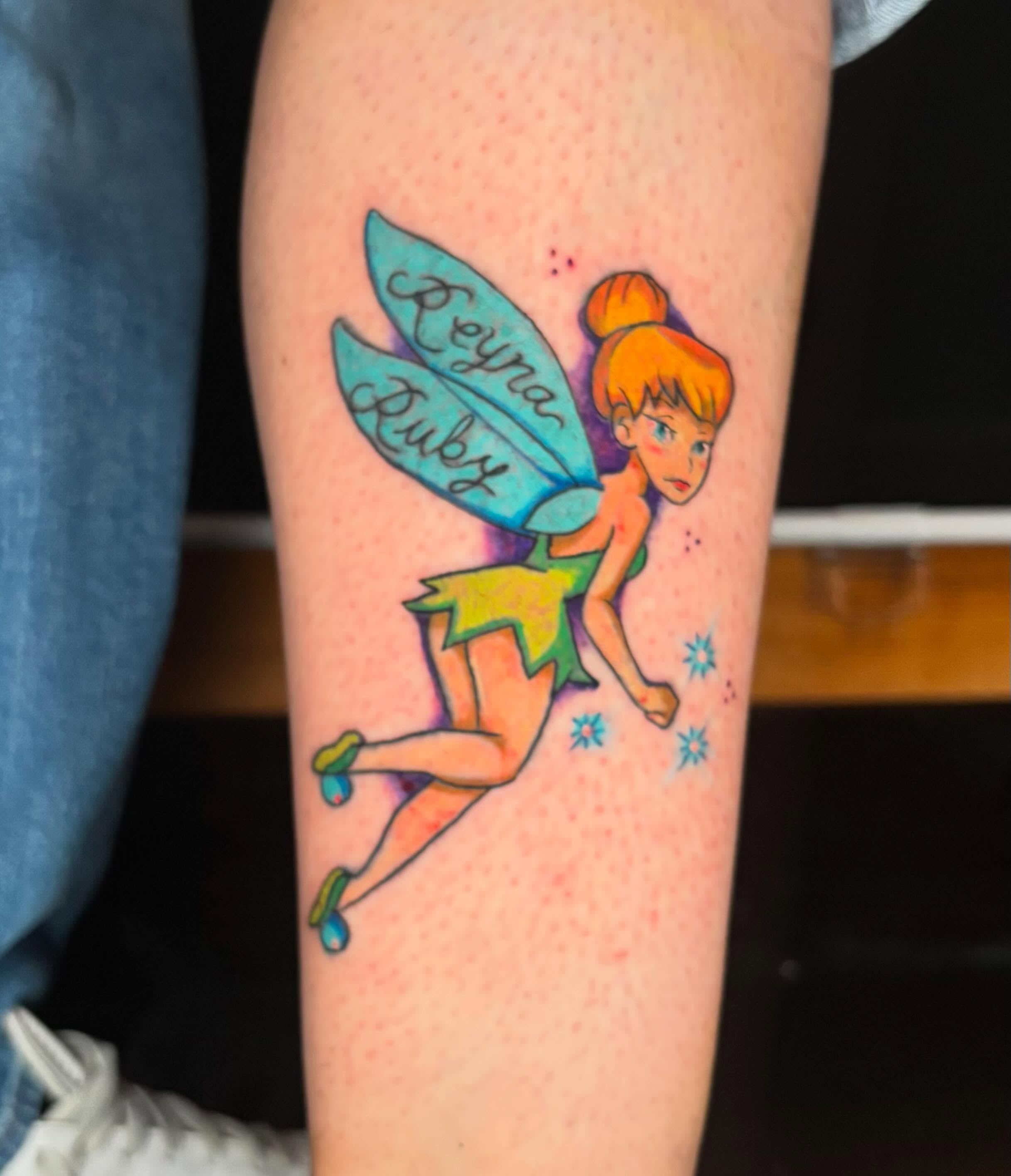 Tinker Bell watercolor tattoo on the forearm by ๐ฎ๐๐๐๐๐๐ ๐ฝ๐๐ โ