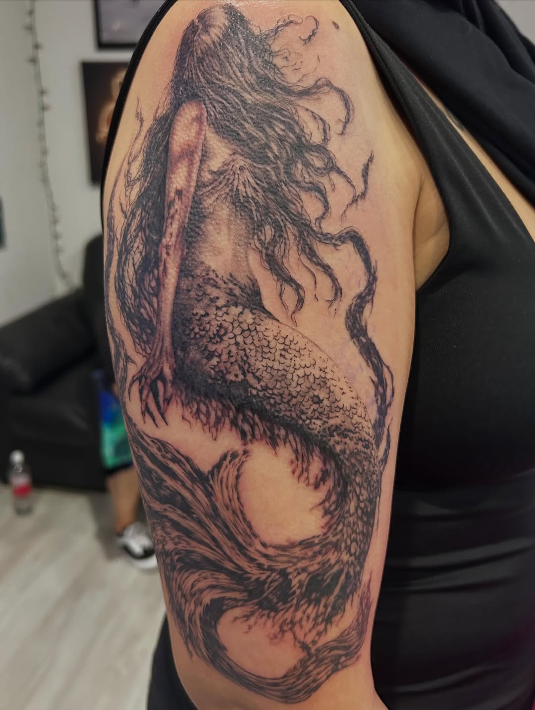 Tattoo by @jbtattooartistry — dark_realism, black_and_grey