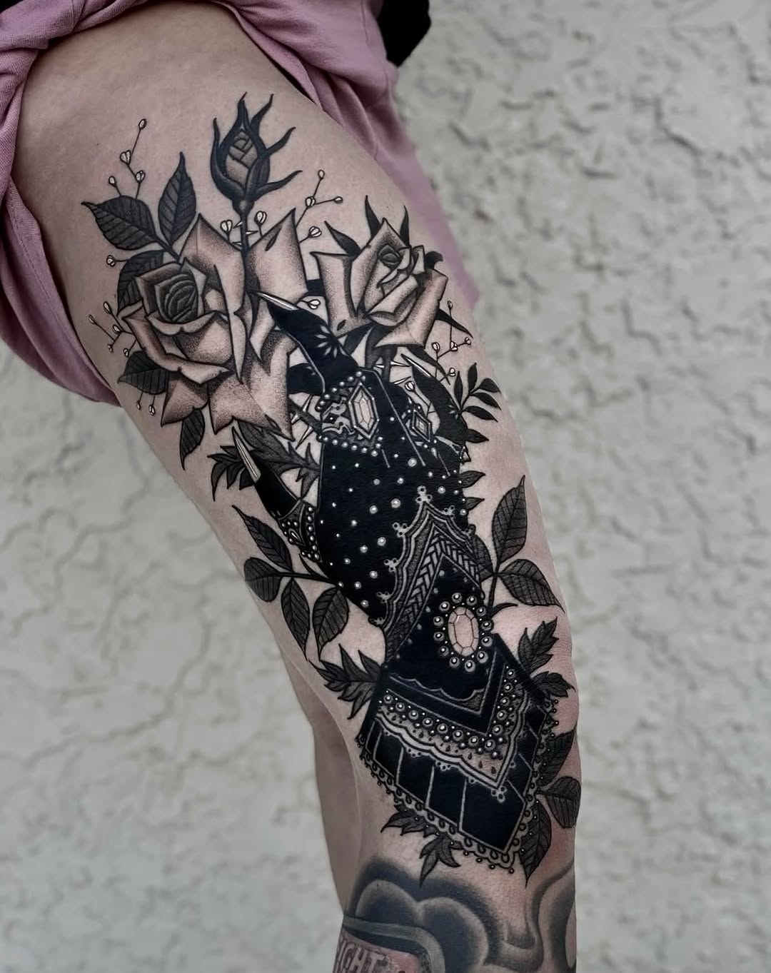 Tattoo by @black_casket — black_and_grey, ornamental