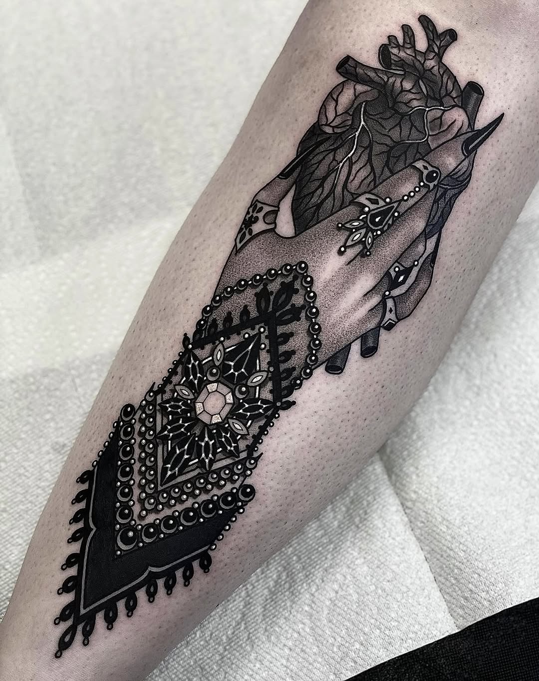 Tattoo by @black_casket — black_and_grey, ornamental