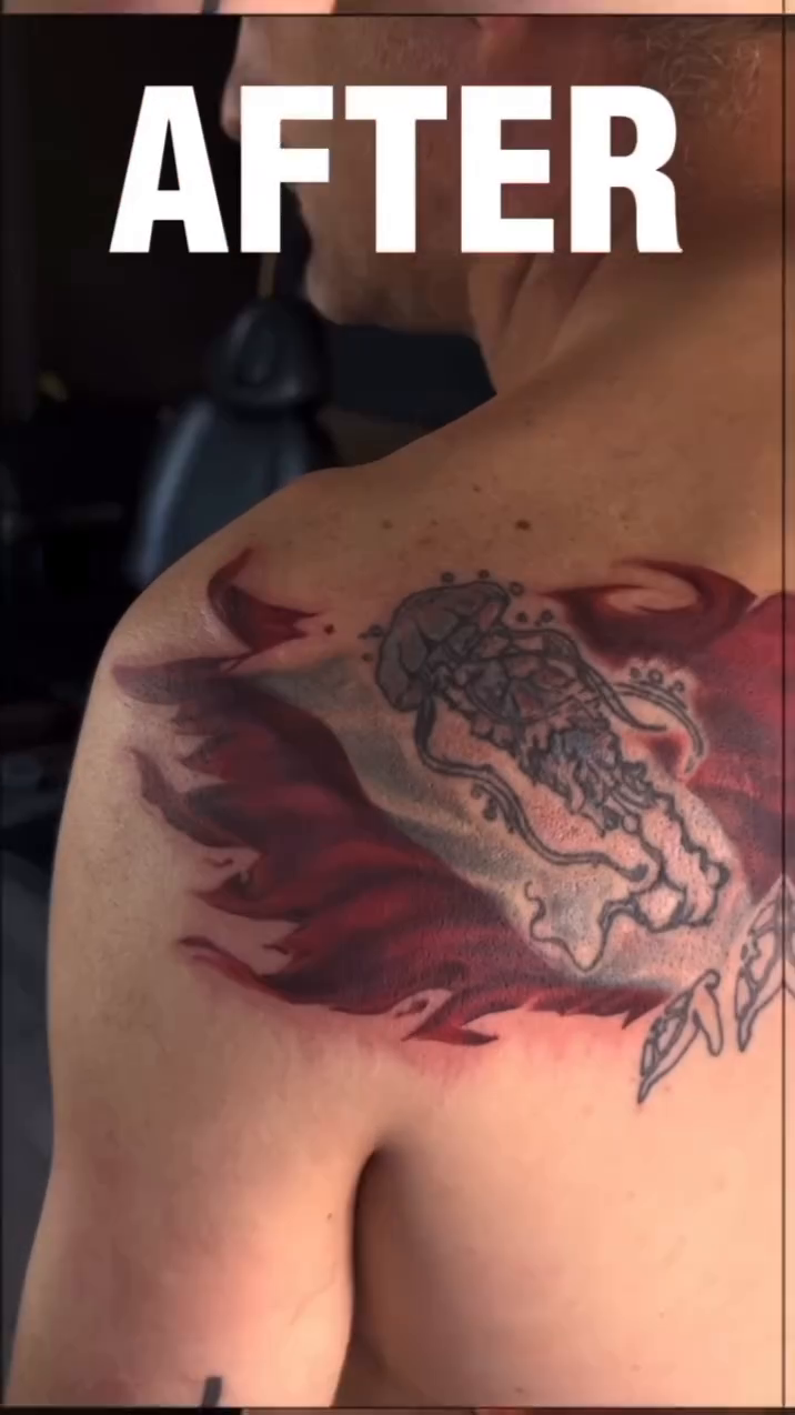 Mexican flag with eagle watercolor tattoo on the back by Greg Romero (el chamo), Millcreek, Utah