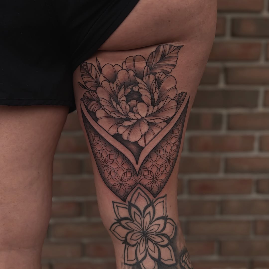 Tattoo by @ldempseytattoos — black_and_grey, ornamental