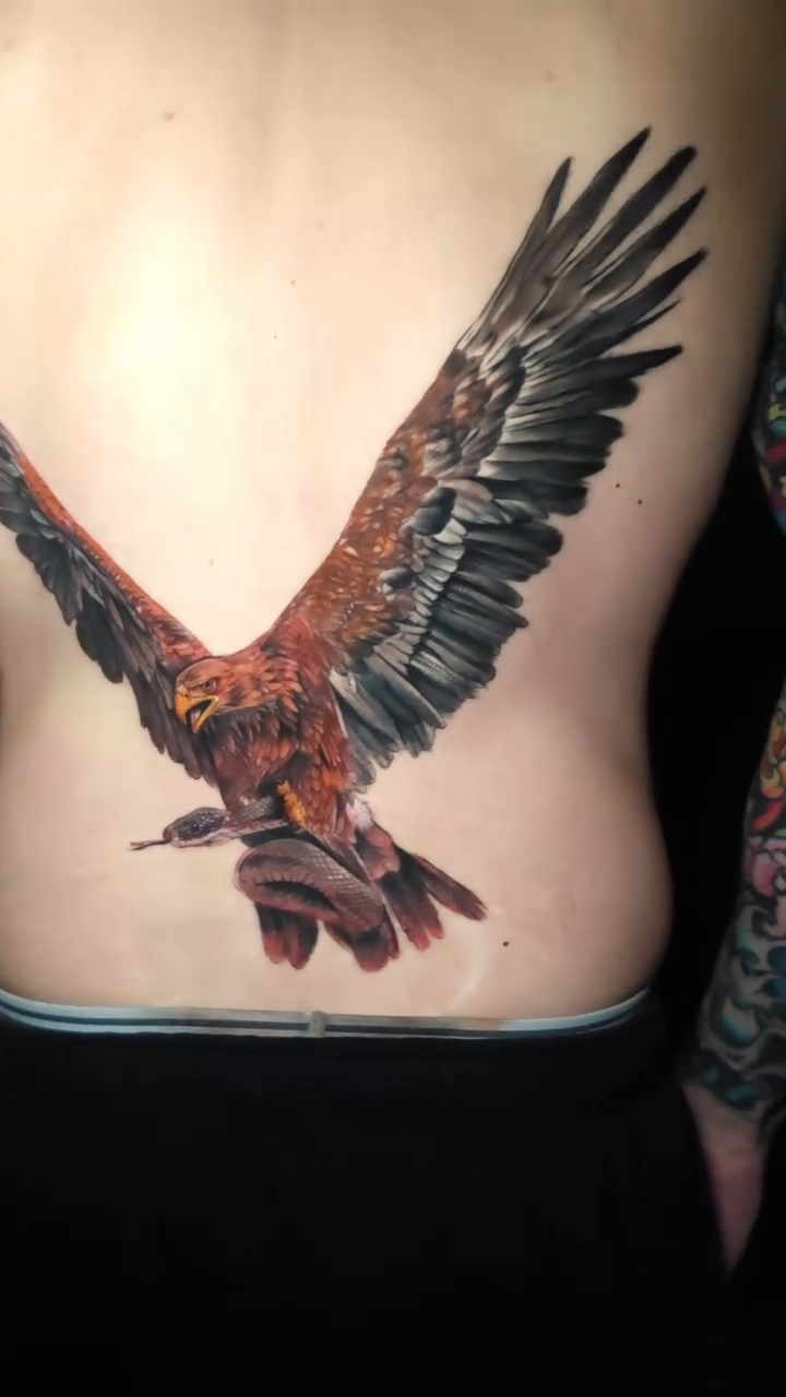 Eagle with prey realism tattoo on the torso by Joseph J Tattooart Denver, Lakewood, Colorado