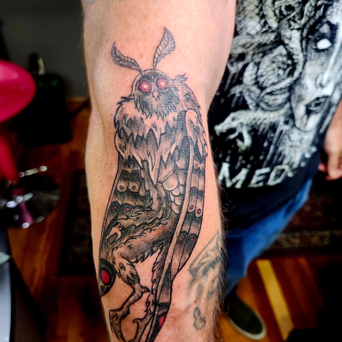 Moth dark realism tattoo on the forearm by @rockinr33d.tattoos
