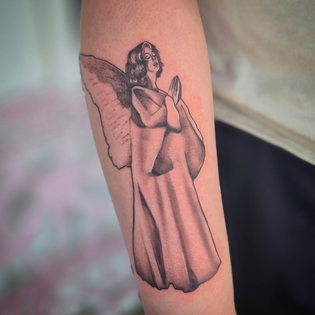 Angel praying realism tattoo on the forearm by π΅ππππ§π»ββοΈβΛκ©ο½‘β