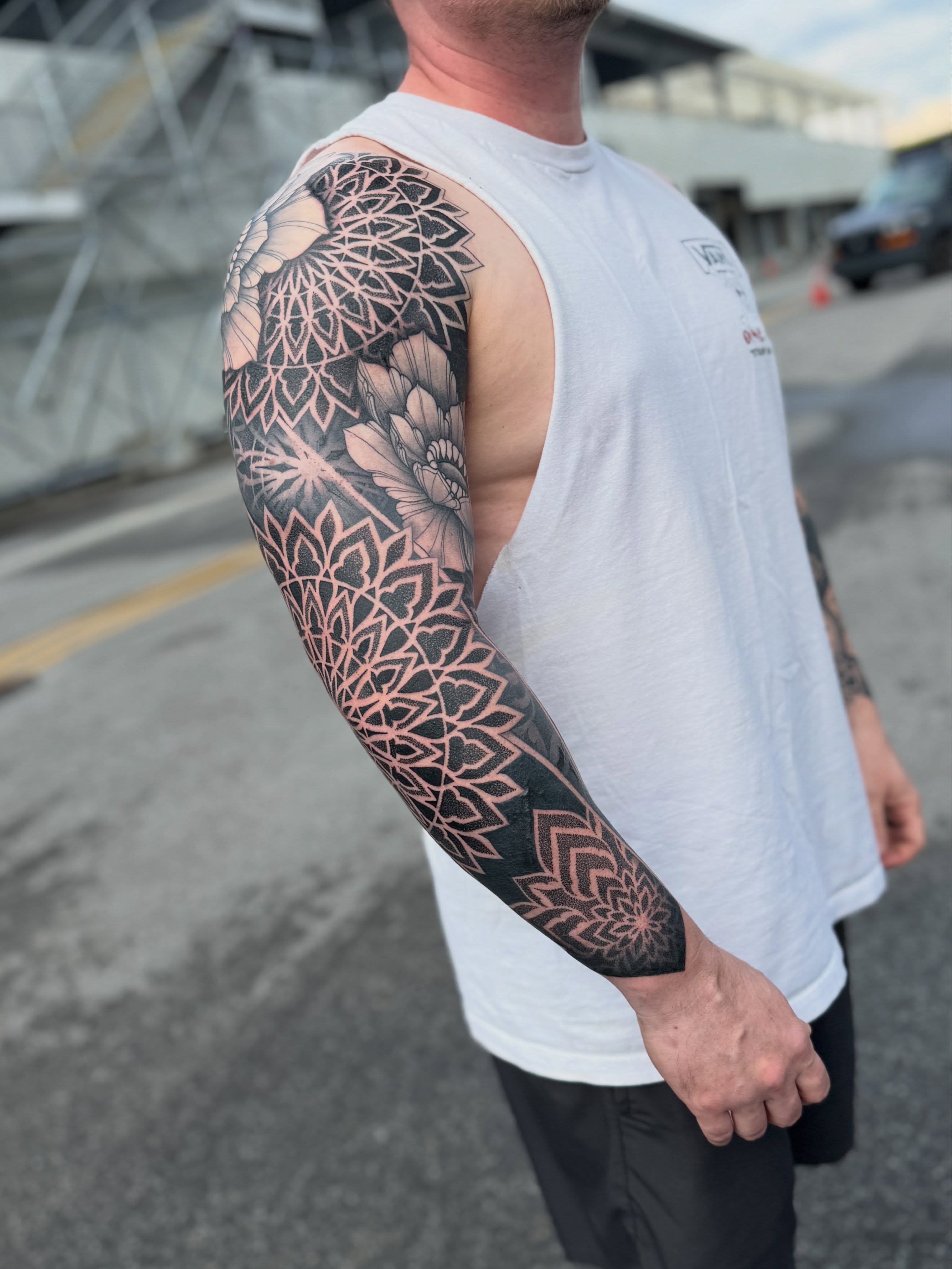 Tattoo by @fleur.tattoos — geometric, black_and_grey