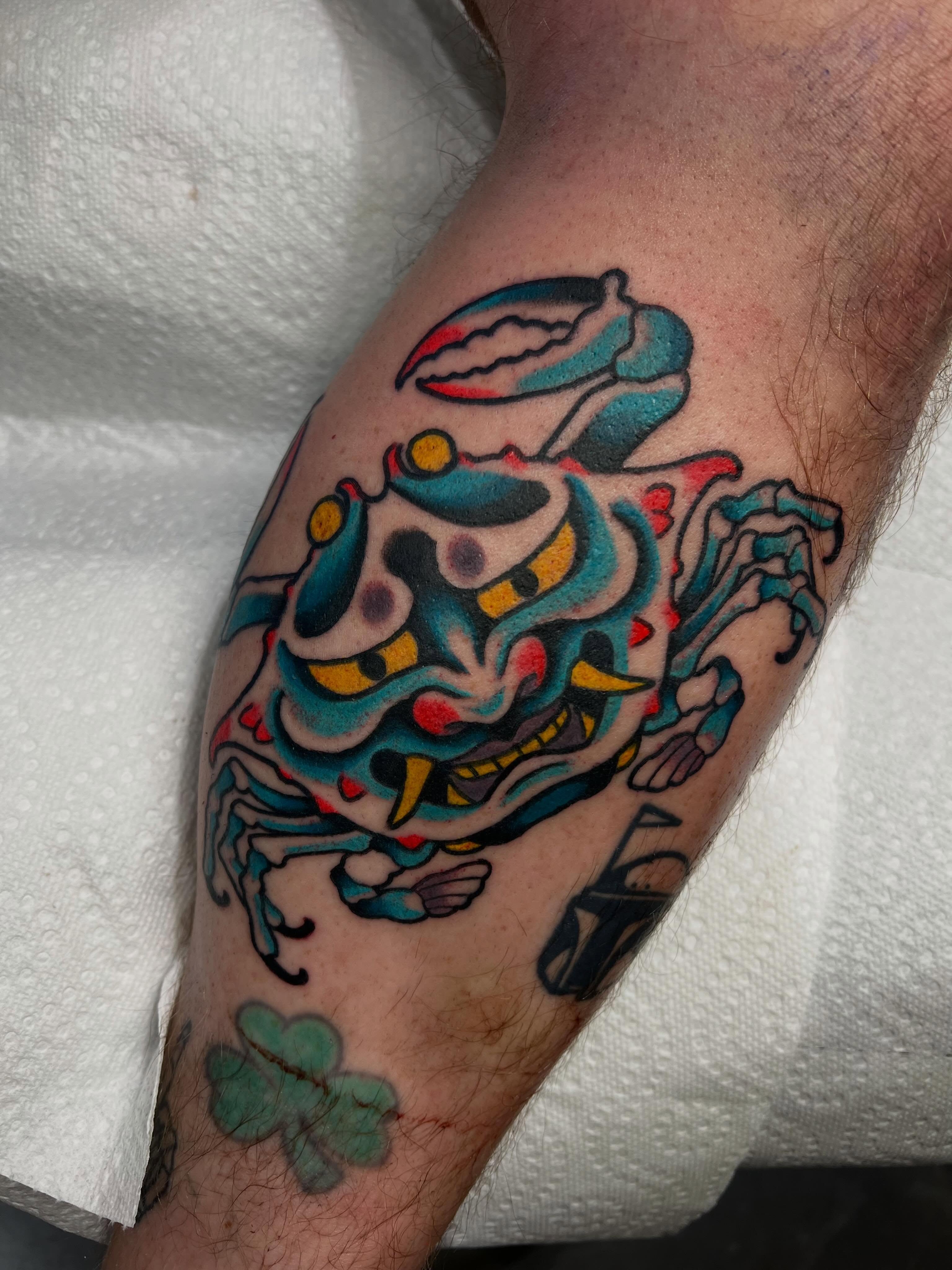 Scorpion American traditional tattoo on the forearm by Brandon McDaniel Iowa Tattoo Artist