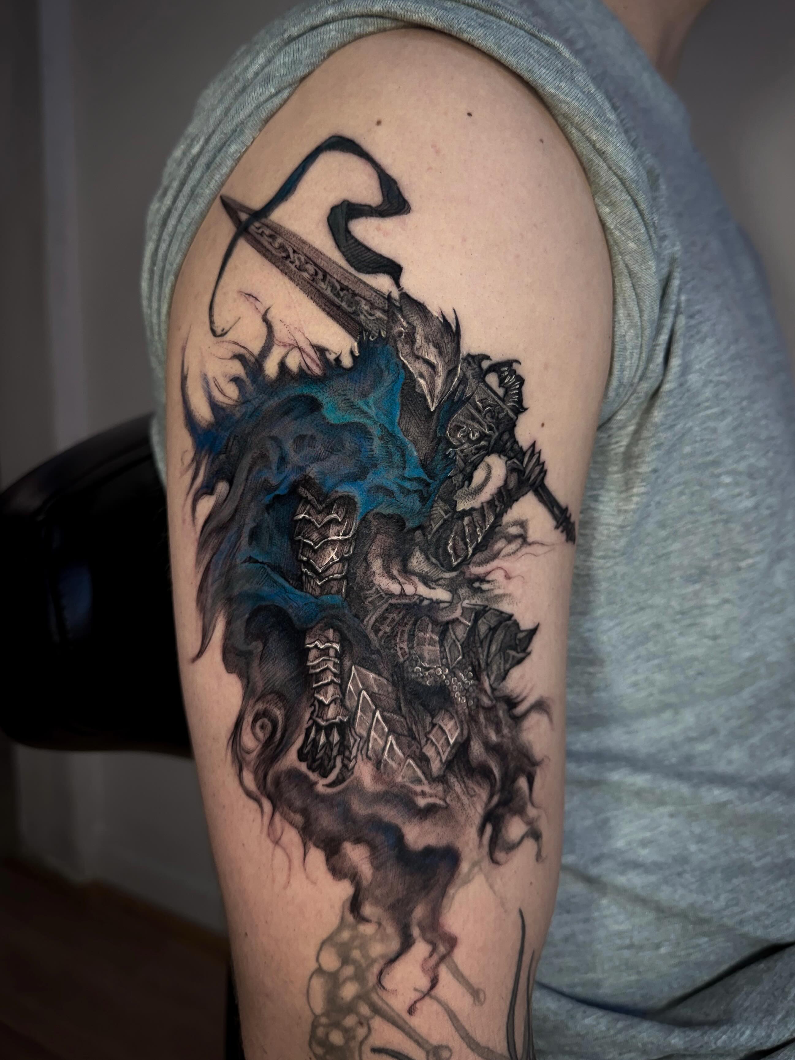 Tattoo by @chrisjtattoo — dark_realism, black_and_grey