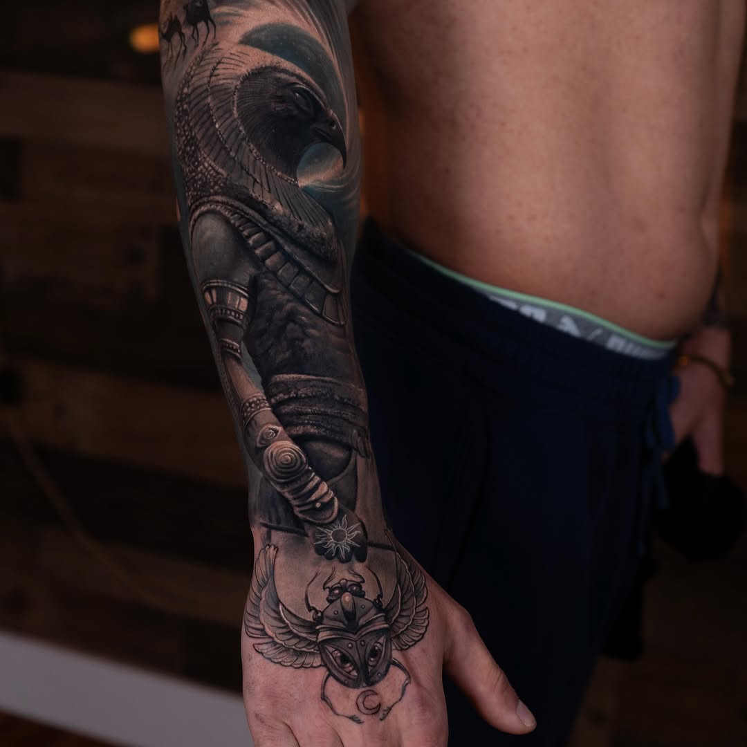 Ancient warrior realism tattoo on the forearm by Davier Del Castillo