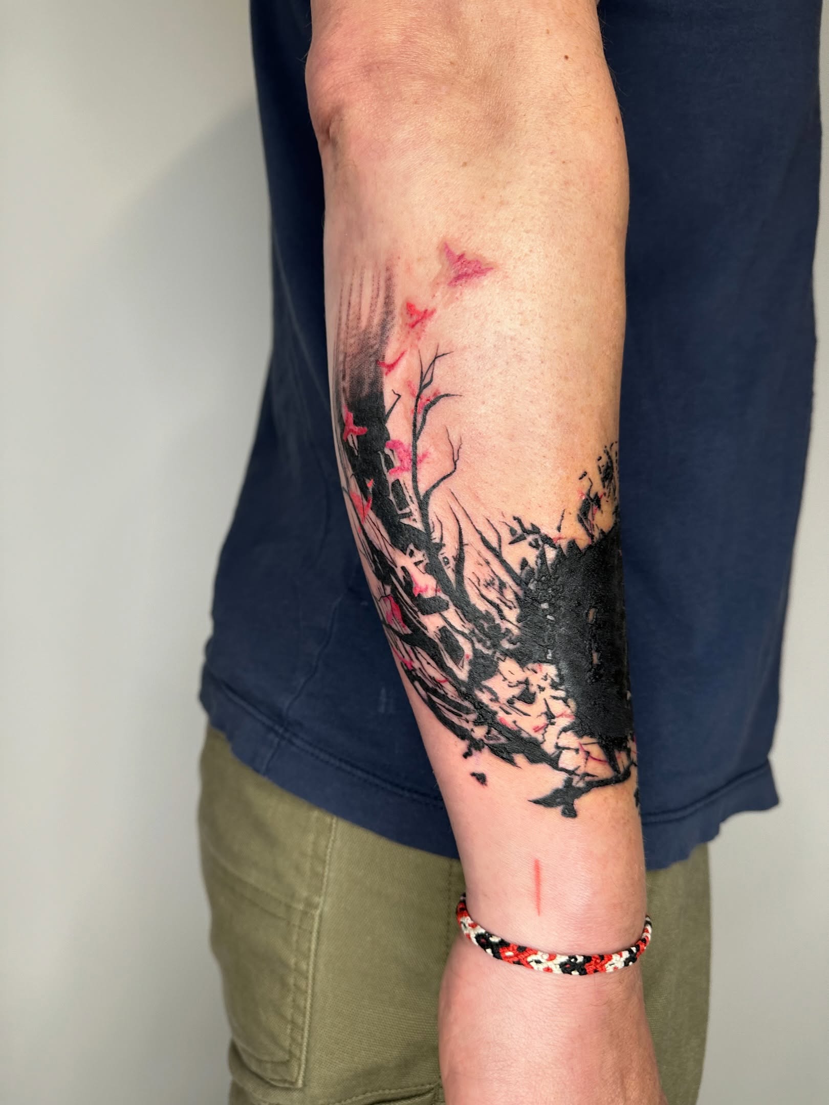 Cherry blossom tree dotwork tattoo on the forearm by reid - tattoo artist