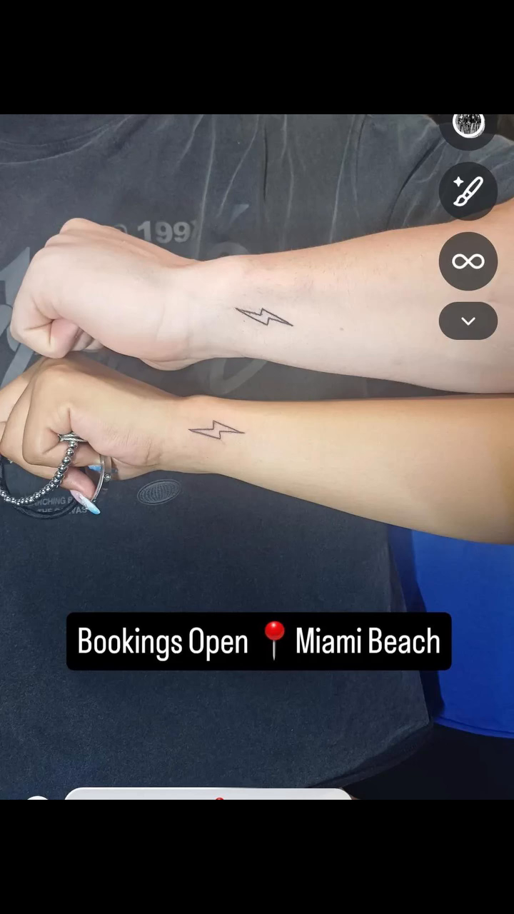 Matching minimalist tattoos on forearms tattoo on the upper arm by Miami Beach Tattoo Artist
