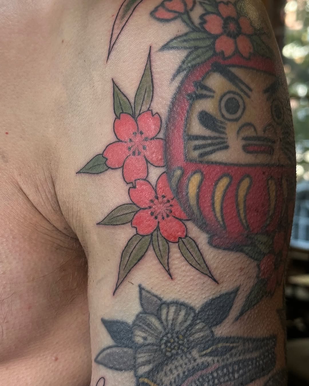 Tattoo by @sequoiarosetattoo — japanese_irezumi, american_traditional