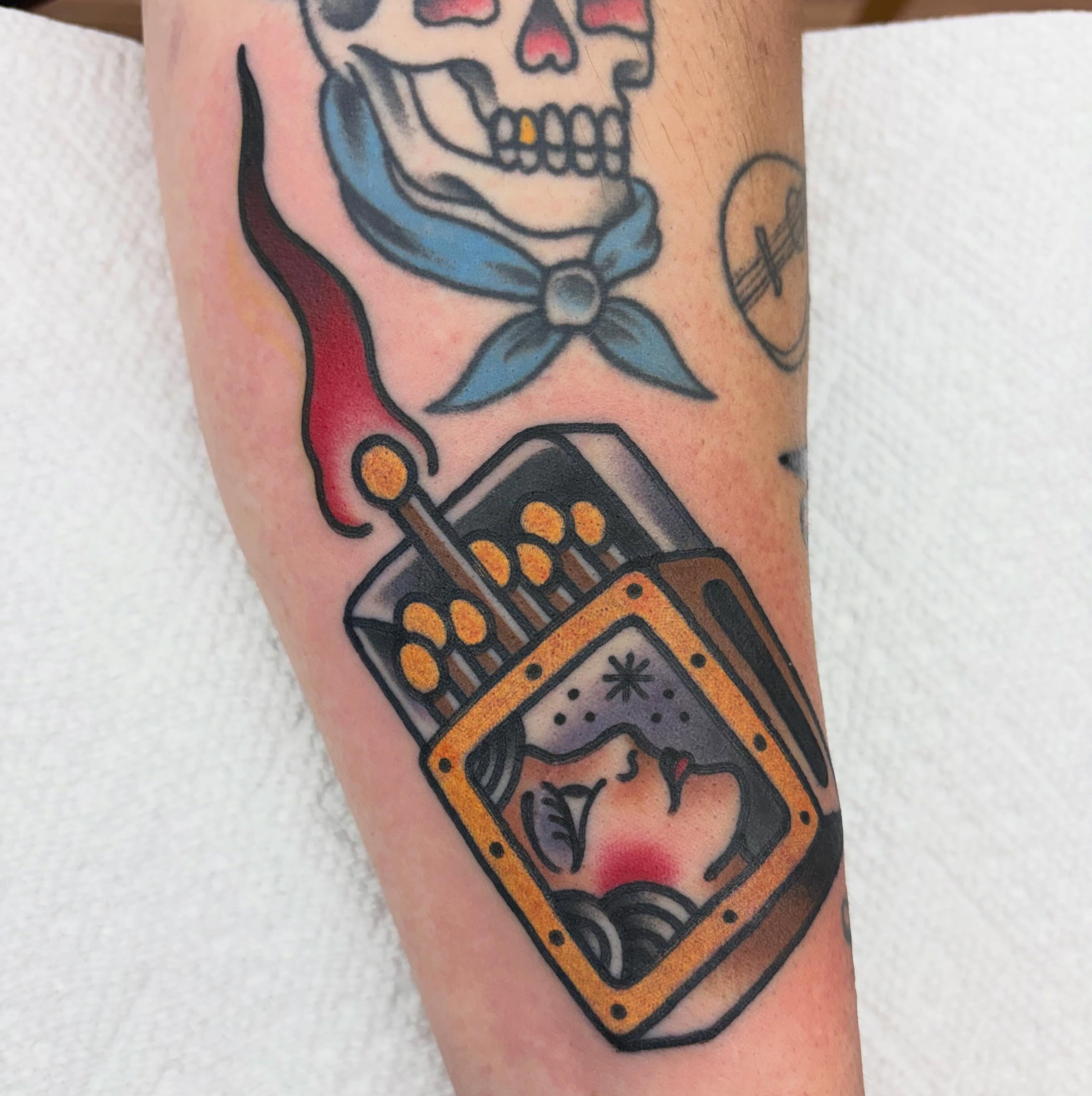 Accordion American traditional tattoo on the forearm by Adrian Godoy
