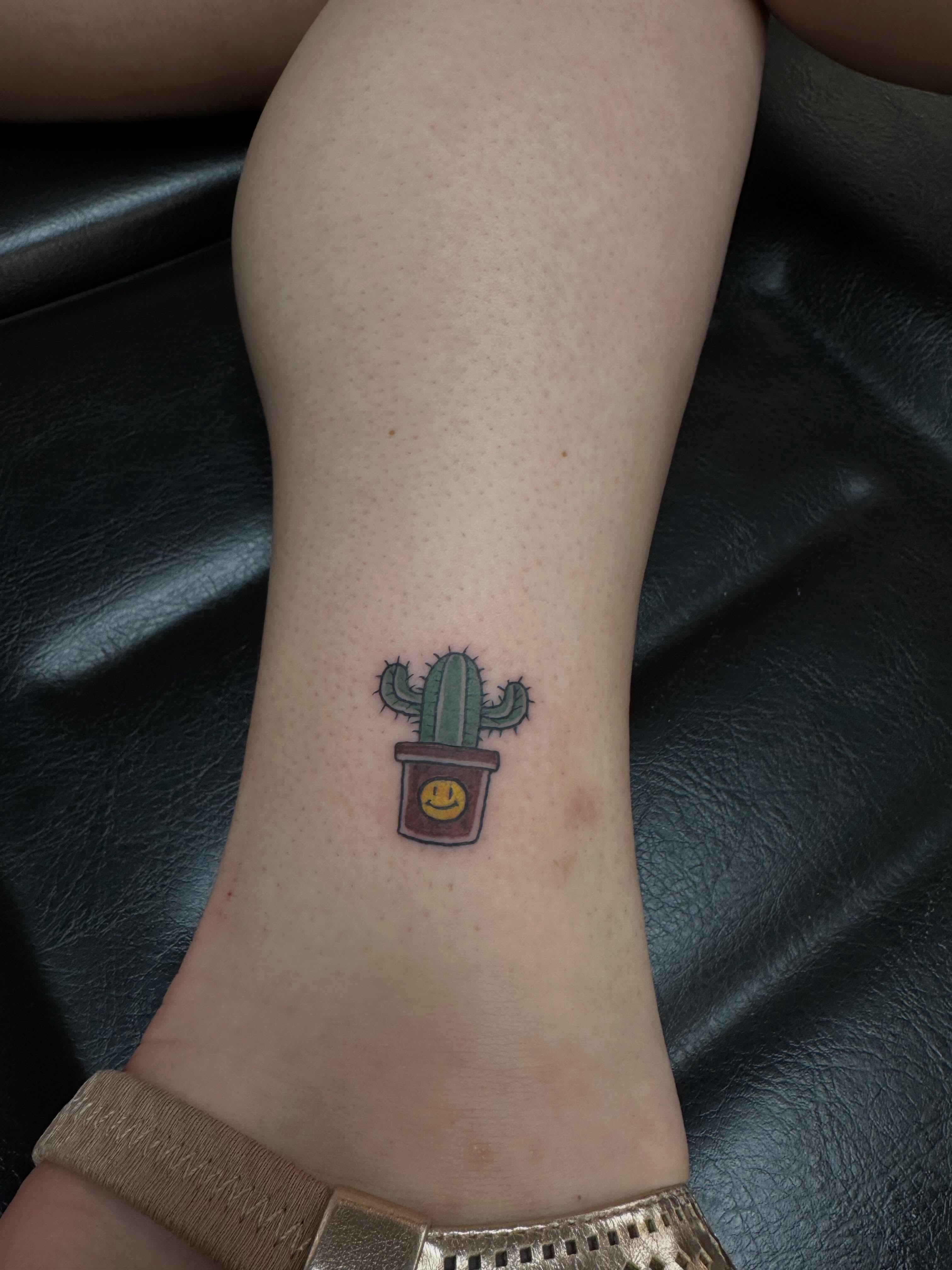 Cactus dotwork tattoo on the forearm by “tatsbysabby”