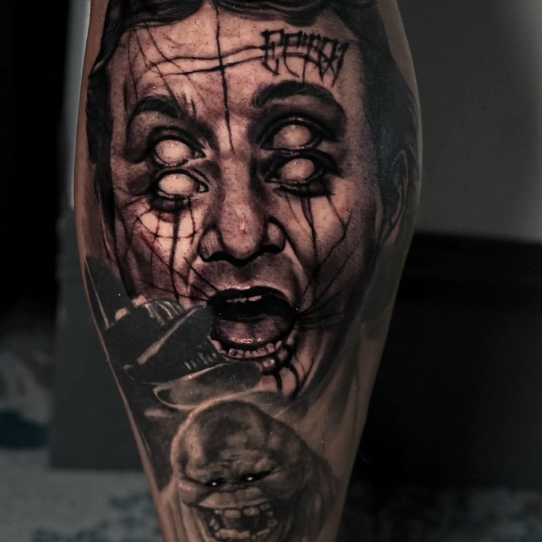 Tattoo by @dredd_tattoos — dark_realism, black_and_grey