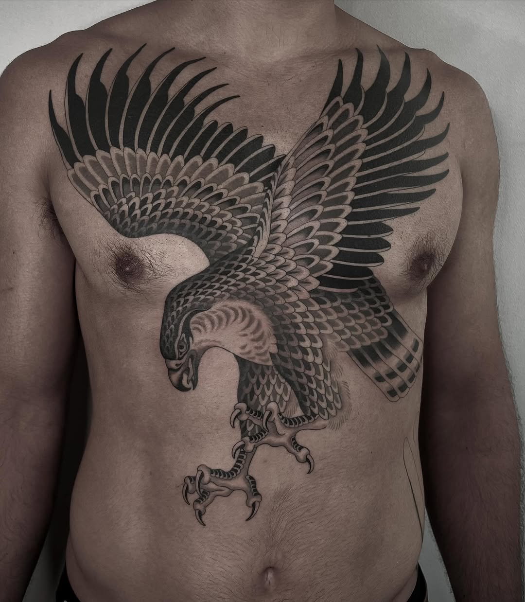 Eagle realism tattoo on the chest by linahsiaotattoo