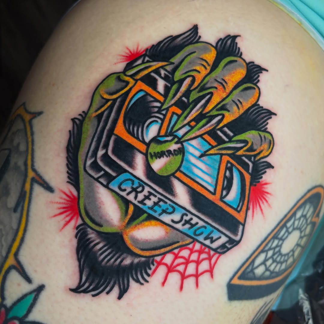 Creepshow box American traditional tattoo on the shoulder by Zoe Margot
