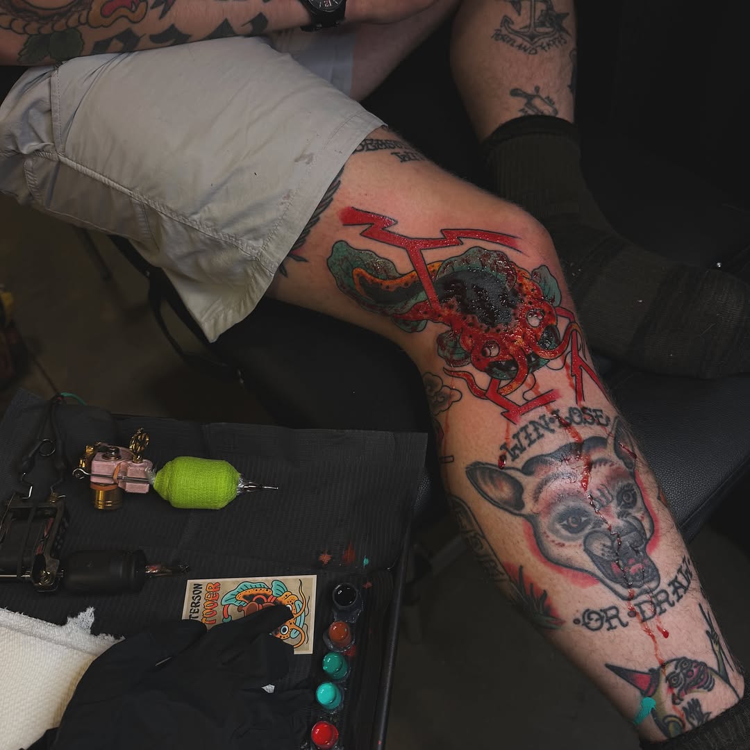 Dog head American traditional tattoo on the forearm by Liz Mercer ★ Tattooer - Raleigh NC