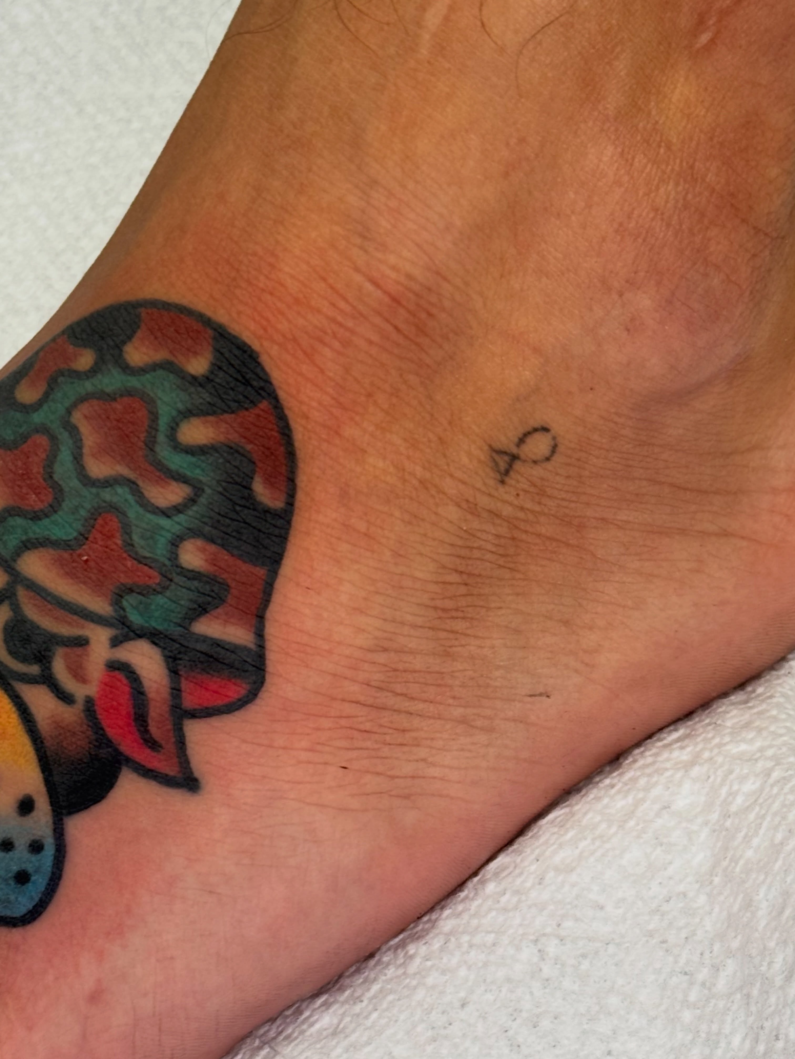 Camouflage pattern American traditional tattoo on the foot by Kenny Kastro