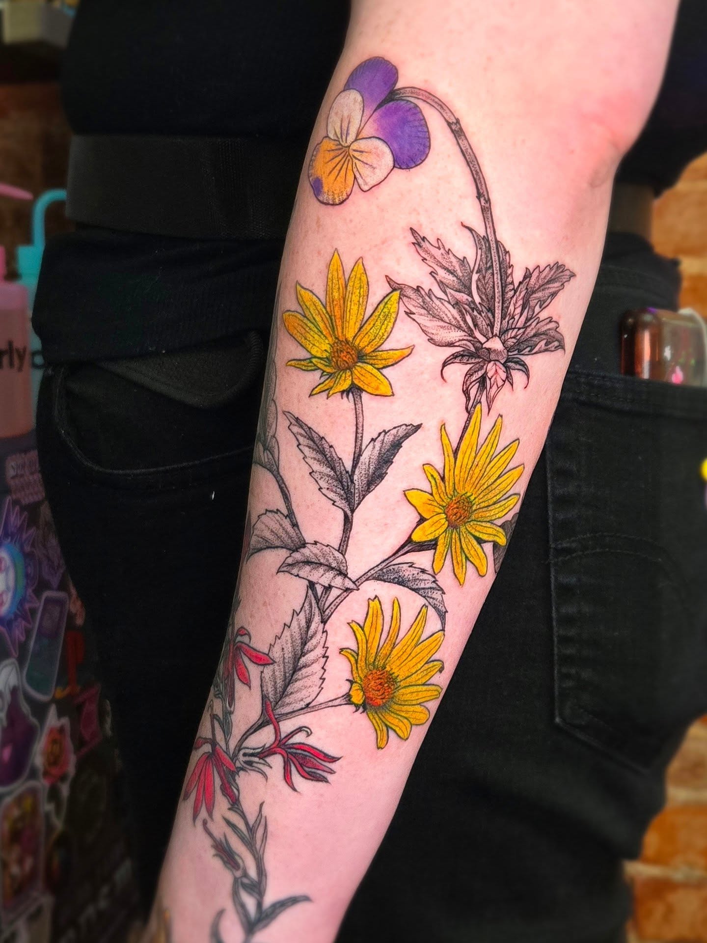Flowers realism tattoo on the forearm by bird ✦ tattoo artist ✦ philadelphia