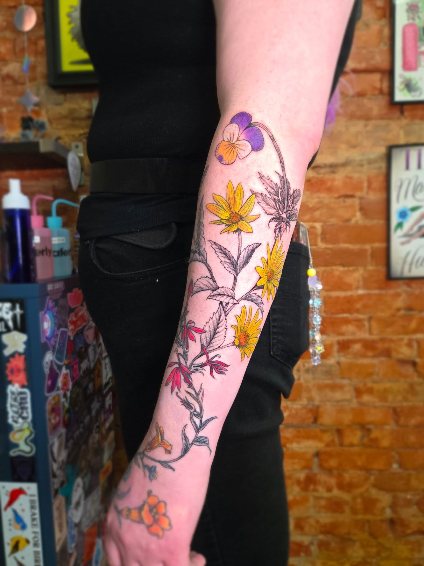 Floral arrangement new school tattoo on the forearm by bird ✦ tattoo artist ✦ philadelphia