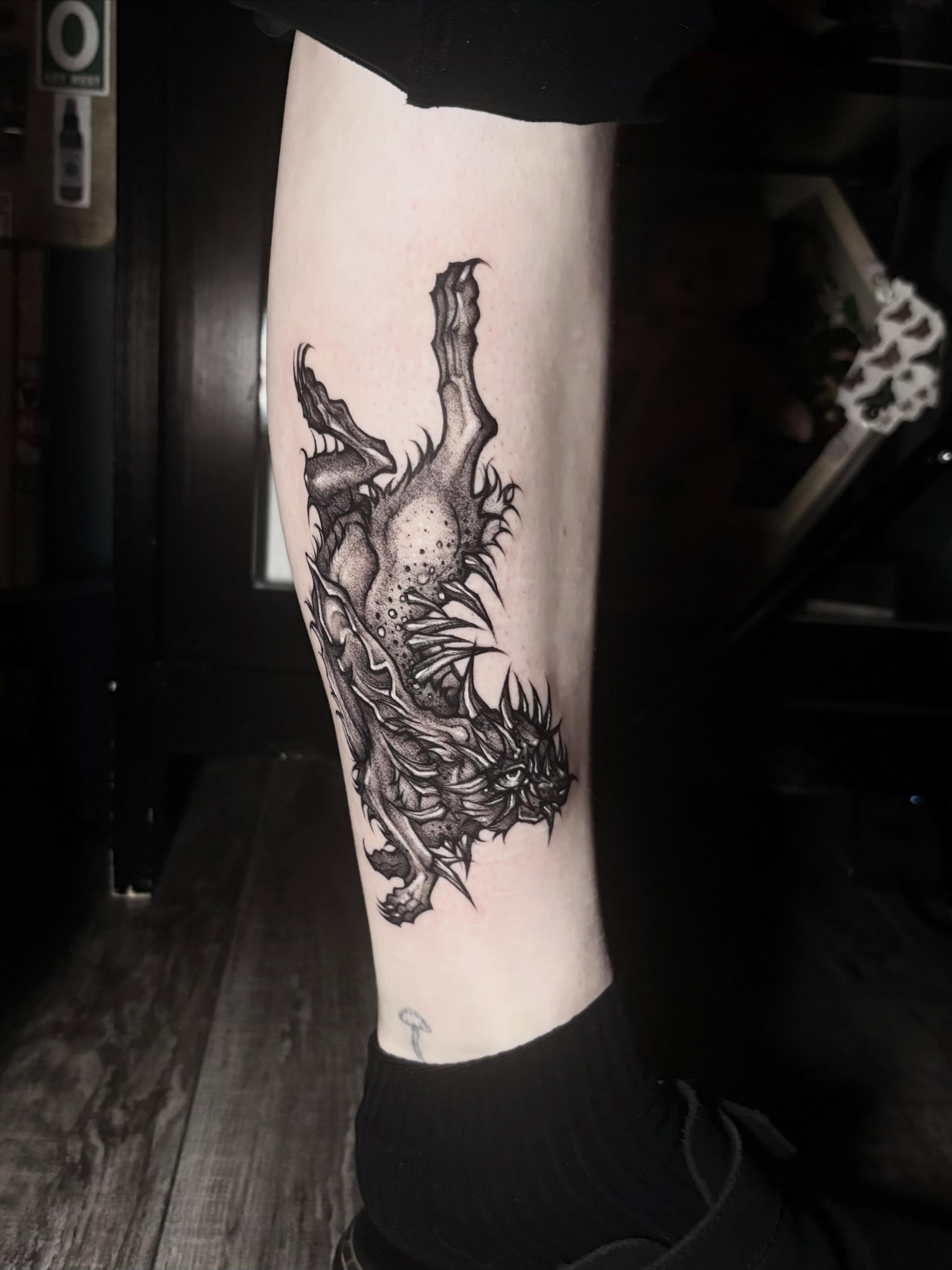 Tattoo by @lynscorpse — dotwork, black_and_grey