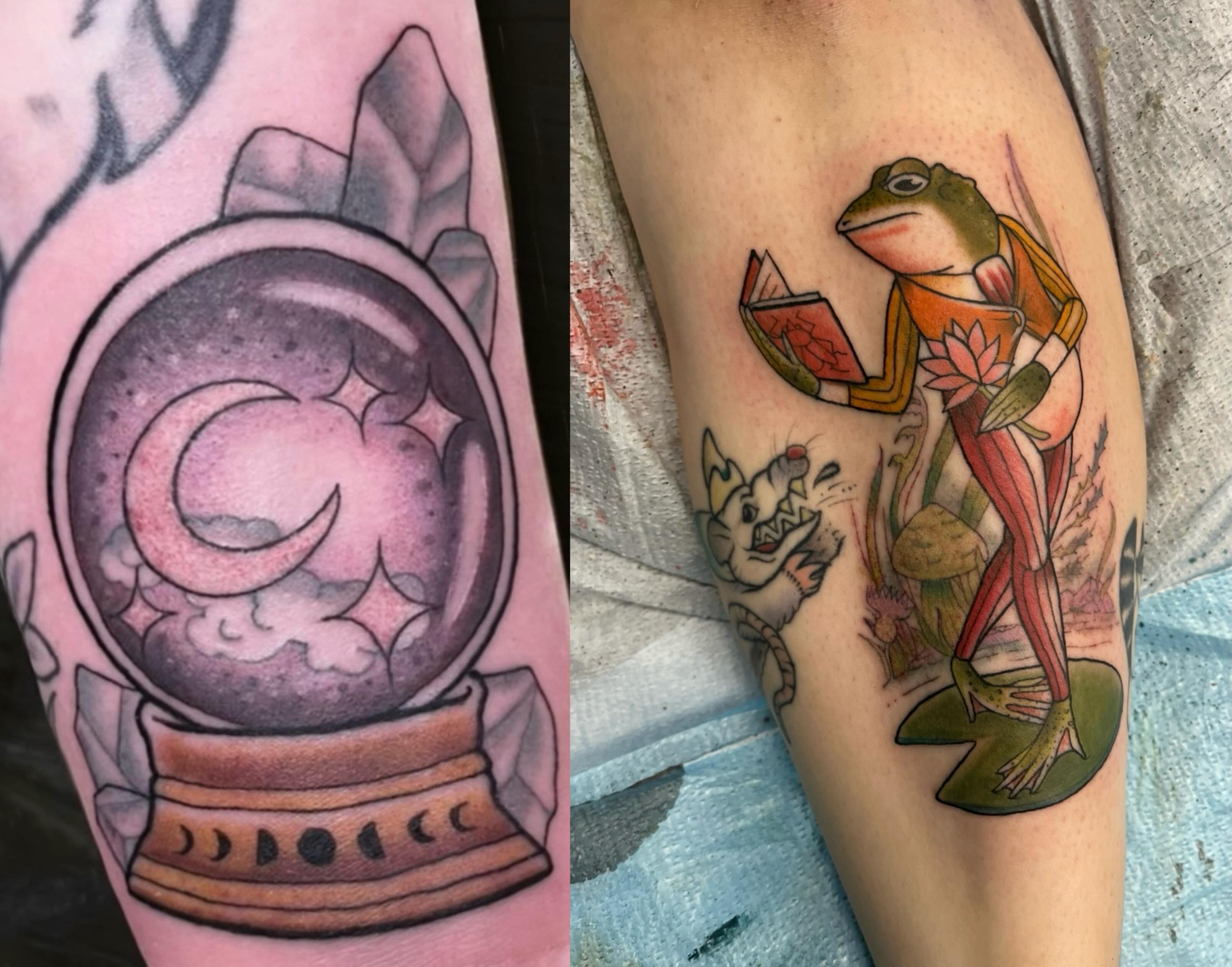 Crystal ball dotwork tattoo on the forearm by Brianna Jo Ballinghoff