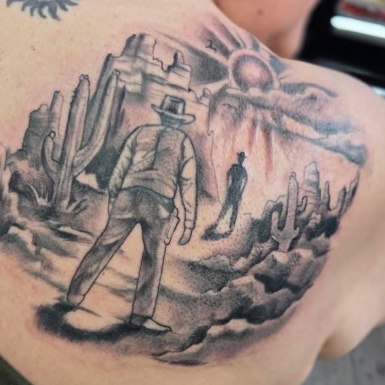 Tattoo by @kustomhustletattoo — black_and_grey, realism