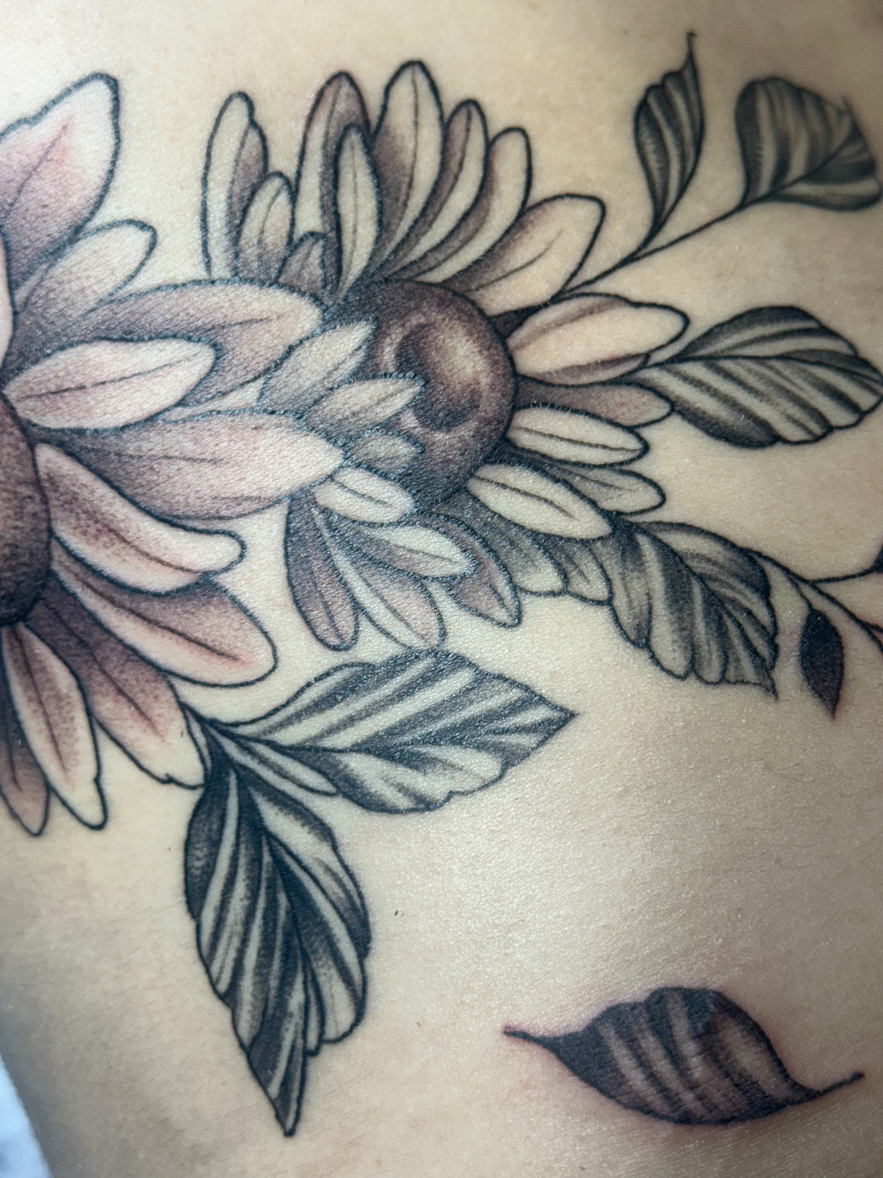 Sunflower black and grey tattoo on the shoulder by 🥀Chloe Miller