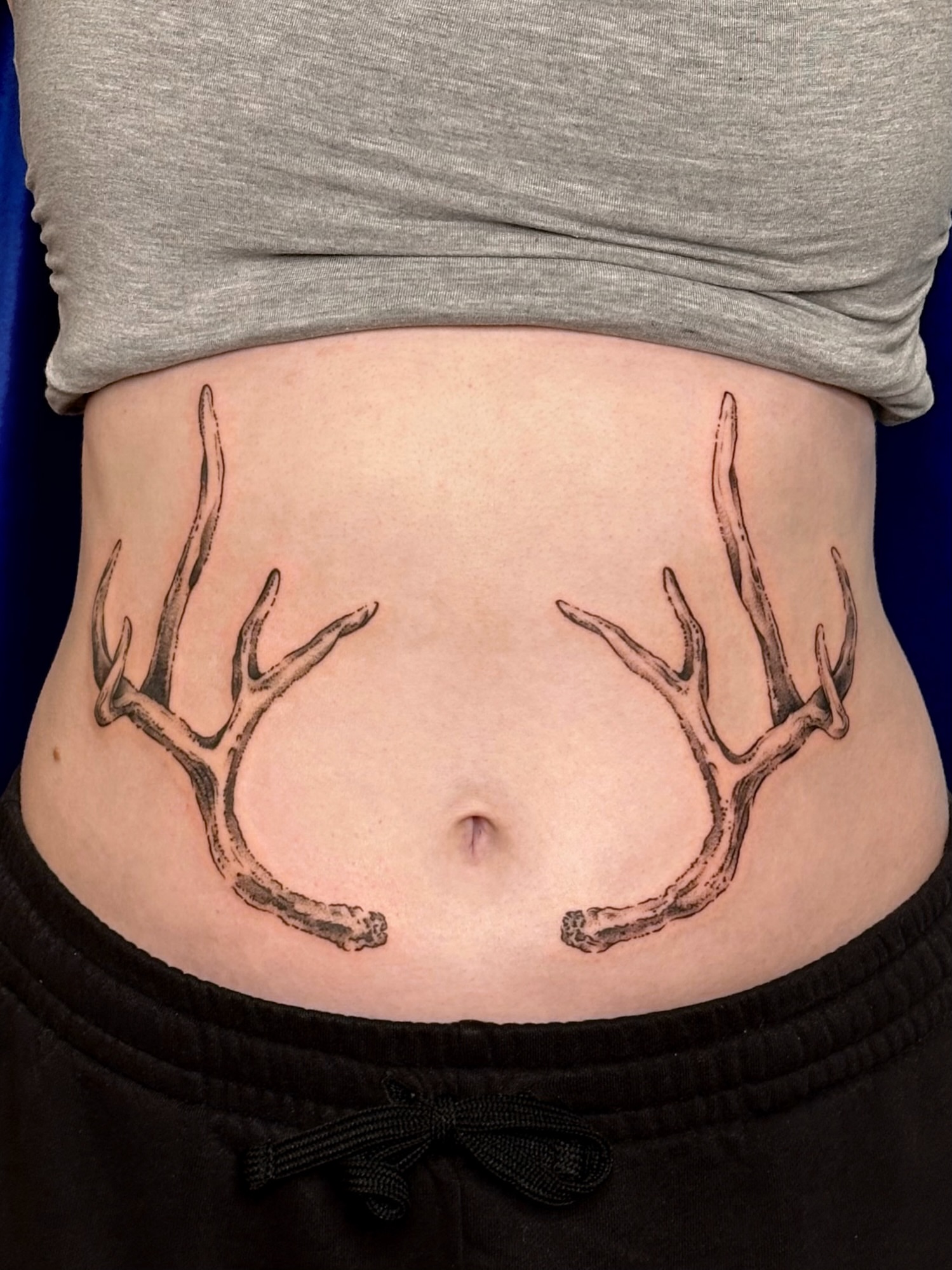 Antlers black and grey tattoo on the torso by ๐ฐ ๐ต๐๐๐๐๐ ๐ฐ