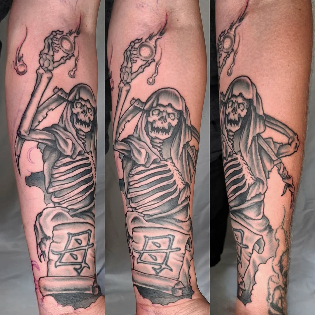 Tattoo by @snakemincey — black_and_grey, dark_realism